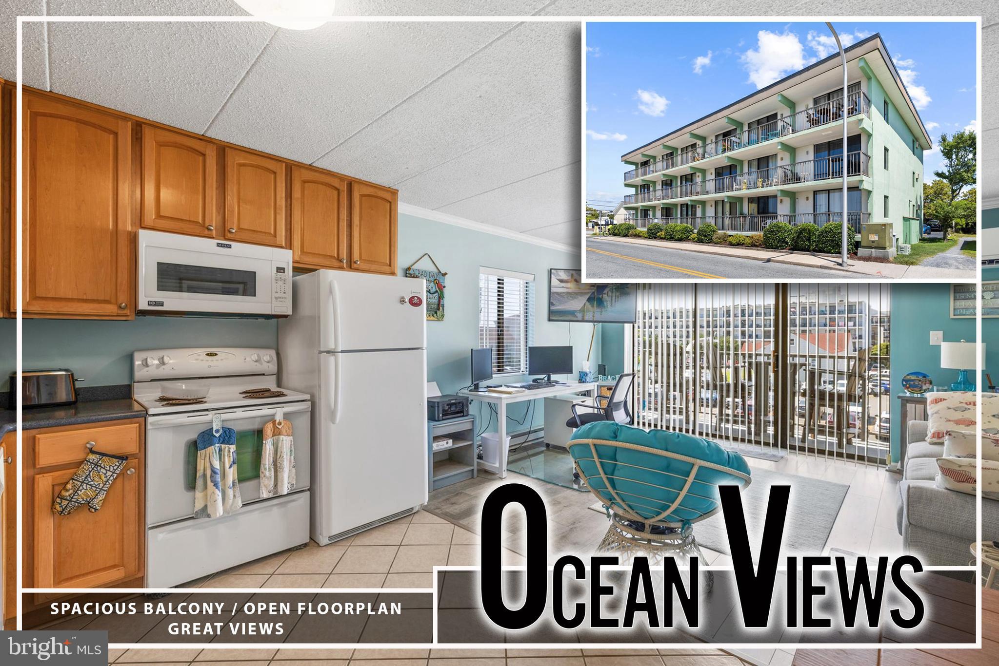 Ocean block living with ocean views! This bright and airy 3rd-floor corner unit condo is perfectly situated in desirable mid-town Ocean City, just steps from the beach. Offering over 600 sq. ft. of comfortable living space, the open floor plan includes a spacious living room, a well-equipped kitchen with dining area, 1 bedroom, 1.5 baths, and convenient in-unit laundry. Enjoy your morning coffee or evening drinks on the private balcony while taking in beautiful ocean views. This unit also includes 1 dedicated parking space. Whether you're looking for a beach getaway or an investment opportunity, this condo is ideally located near popular OC attractions like Coconuts Beach Bar, Jolly Roger Amusement Park, and a wide variety of local dining and shopping options. Coastal living at its best! Recent updates include a new mini-split system and condenser along with new living room flooring!