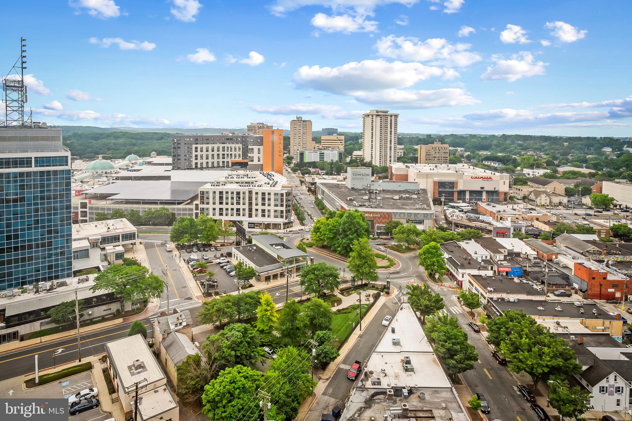 Refreshed 22nd floor unit located in the heart of Towson is available for immediate occupancy! Amazing views right from home of the Loch Raven Reservoir, Towson Circle, city skyline, and sunrises each morning. Centrally located from downtown Towson. Roggenart at the base of the building, Towson Farmer's Market footsteps away, and an easy walk to to public transportation, Whole Foods, and much more that Towson has to offer. Enjoy your Summer by the building's heated community pool, overlooking Towson. Additional building amenities include a 24/7 concierge, fitness room, and a club room/library with wi-fi. Covered garage parking available for $100 per month per vehicle. Washer and dryer in unit. New in 2024 : Carpet in bedroom, SS stove, dishwasher and bathroom vanity. Available for immediate occupancy!