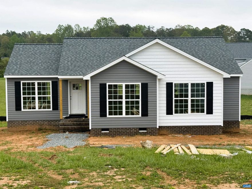 To Be Built in Louisa located 10 minutes to 64 and 250. STILL TIME TO MAKE SELECTIONS! This one level ranch home, sited on 3.73 acres, offers an open floor plan with laminate flooring, upgraded kitchen with Tier 2 kitchen cabinets, 36" wall cabinets with crown molding, stainless appliances, granite countertops, 2x8 island with overhang, extra LED lights in the great room, french doors leading to the 12x12 rear deck, primary bedroom with ceiling fan, primary bath with double bowl vanity and 5' shower, adult height toilets, LED lights in the 2 additional bedrooms, convenient laundry and pull down attic for storage. Craftsman style front door and shutters and black gutters for added curb appeal.  Ask how you can receive $7,500 in Seller Paid Closing Costs.  Photos are of a similar Leesburg model.,Granite Counter,Wood Cabinets