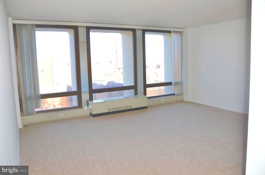 This MOVE-IN READY one-bedroom, one-bath condo boasts beautiful city and river views through floor-to-ceiling windows throughout the unit. Enter into the living area with a open kitchen, complete with a breakfast bar, seamlessly connecting into the main living space. The adjacent bedroom shares the same stunning north-facing views and features a generous closet. A full bath with a tub completes this charming unit. The living area and bedroom has been freshly painted and brand new carpet installed are ready for your belongings.
Society Hill Towers is a  full-service building offering residents exceptional amenities. Enjoy 24-hour door and security staff, all utilities (including basic cable) are included in condo fees, a fitness center, a newly upgraded pool, optional garage parking, and community BBQ space. The meticulously maintained grounds include laundry services, a shopping plaza with a market, a beauty salon, on-site Philly Car Share and the acclaimed restaurant, Zahav.
Located in one of Philadelphia’s most vibrant neighborhoods, you're steps away from historic sites, many renowned restaurants, the nightlife of Old City, and riverfront entertainment—perfect for enjoying events like July 4th and New Year's fireworks!