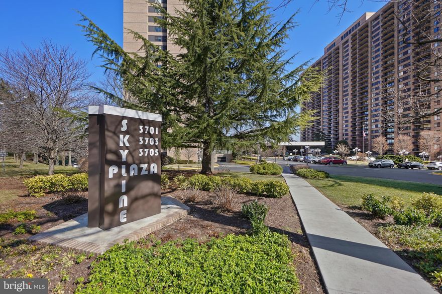 OPEN 1-3PM on 3/10!  Welcome to this sleek renovated 2BR, 2FB condo in sought-after Skyline Plaza!   Move-in-ready, this luxury residence offers 1,300+ square feet of living space and many fine upgrades! The unit boasts upgraded vinyl flooring and walls of windows thru-out. The open style LR and adjoining DR lead to an expansive balcony with panoramic views of charming Alexandria, Arlington, and historic Washington, DC.  The sizable updated designer style KIT has two entrances and features gorgeous hardwood cabinets, granite countertops, stainless steel appliances, and an attractive backsplash.  Enjoy the spacious Primary BR with an additional en suite dressing room and bath + a walk-in closet with built-in shelving.  BR  #2 and renovated FB #2 complete the picture.  Condo fees include all utilities. The community has many fine amenities, including a private campus, 24 hour concierge services, a swimming pool and sitting deck, workout facility, garage parking, a convenience store and more!  Strategically located with easy access to King Street and I395.  Walk to nearby stores, restaurants, and shops.  A quick commute to DC, Alexandria, and Arlington.  The perfect place to call home!