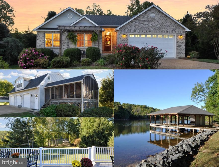 Waterfront quality built brick rambler on 1 leveled acre! Great fishing all year round right off your dock! Boat house w/double slip & lift on 131  waterfront! Guest house w/fully furnished 2 bed/1.5 bath apt & large screened porch, ideal for guests, family or potential income! Detached 3 car garage w/workshop! Beautiful views of lake fr all water facing rms! Impeccably maintained & move-in ready!