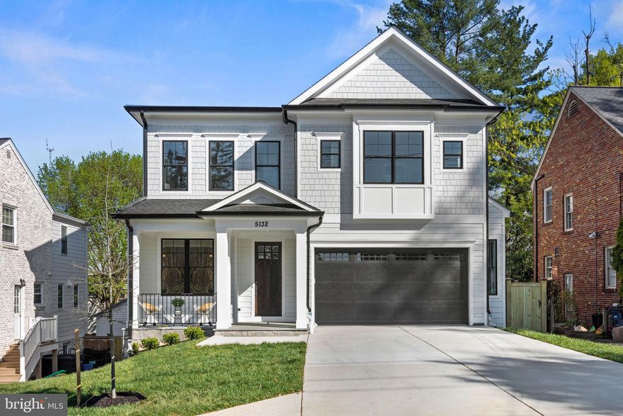 Welcome to 5132 Newport Avenue, an incredible NEW CONSTRUCTION home featuring the perfect floor plan, with multiple indoor and outdoor entertaining areas, and is situated on a quiet, tree-lined street in leafy close-in Bethesda . As you approach this 5 BR / 4.5 BA home, you're greeted by a welcoming front porch. As you enter the home, you'll notice the gorgeous hardwood floors throughout, tall ceilings, and the abundance of natural light that streams in through the oversized windows. The dining room has beautiful chair-rail height wainscoting, tray ceilings, recessed lighting, and features a stunning chandelier. The family room / living room is light and airy and features a fireplace with a custom wall treatment, with direct access to the large deck through a wall of glass, and is open to the gourmet kitchen, which features an oversized island with additional storage, stainless steel chef grade appliances, including a gas range and double wall ovens, double-stacked cabinets, and custom pendants. Outside, the expansive deck has a gas line for a grill and/or fire pit, and views of the gorgeously manicured backyard. Finishing off the main level is a convenient powder room, a walk-in pantry, a large mud-room and access to the 2-car garage. Upstairs you'll find four bedrooms, two with en-suite bathrooms and two that share a buddy bathroom, walk-in closets and hardwood floors. The gorgeous Primary Bedroom Suite is the perfect homeowner retreat! Featuring two impressive walk-in closets with organizers, a spa-like bathroom, including an oversized, glass-enclosed shower, 2 large vanities, a contemporary soaker tub with a beautiful view, plus lots of storage and custom lighting, you'll never want to leave! Completing the upper level is a laundry room, plenty of counter top space and cabinet storage, and a sink. The walk-out lower level is bright and airy, and features tall ceilings and recessed lights. The XL recreation room is an ideal hang-out space, and has direct access to the patio and backyard and is adjacent to the bar area, perfect for entertaining! Completing the lower level is a bedroom with a legal egress window, a full bathroom, plus 1 bonus rooms, perfect for a gym or a home theater, the possibilities are endless! An AMAZING home in a most IDEAL LOCATION! Situated in an idyllic tree-lined street in a suburban oasis yet a stone’s throw to DC and just moments to the Shops at Wisconsin Place for shopping (including Bloomingdales, Eileen Fisher, and more!) and fine dining (Capital Grille and Maggiano’s Little Italy). For your everyday needs, Whole Foods is less than 1 mile away, as are Truist, Provident, United, and Pacific Western Banks). Minutes to  Bethesda Row for more shopping and dining, and the Strathmore for live music! Plus, you're just minutes to NIH, Walter Reed National Military Medical Center, and Suburban Hospital, and just a bit further to Silver Spring and Georgetown, too! Bethesda-Chevy Chase School District! Lifestyle, Location and Convenience, you CAN have it all! Welcome Home!