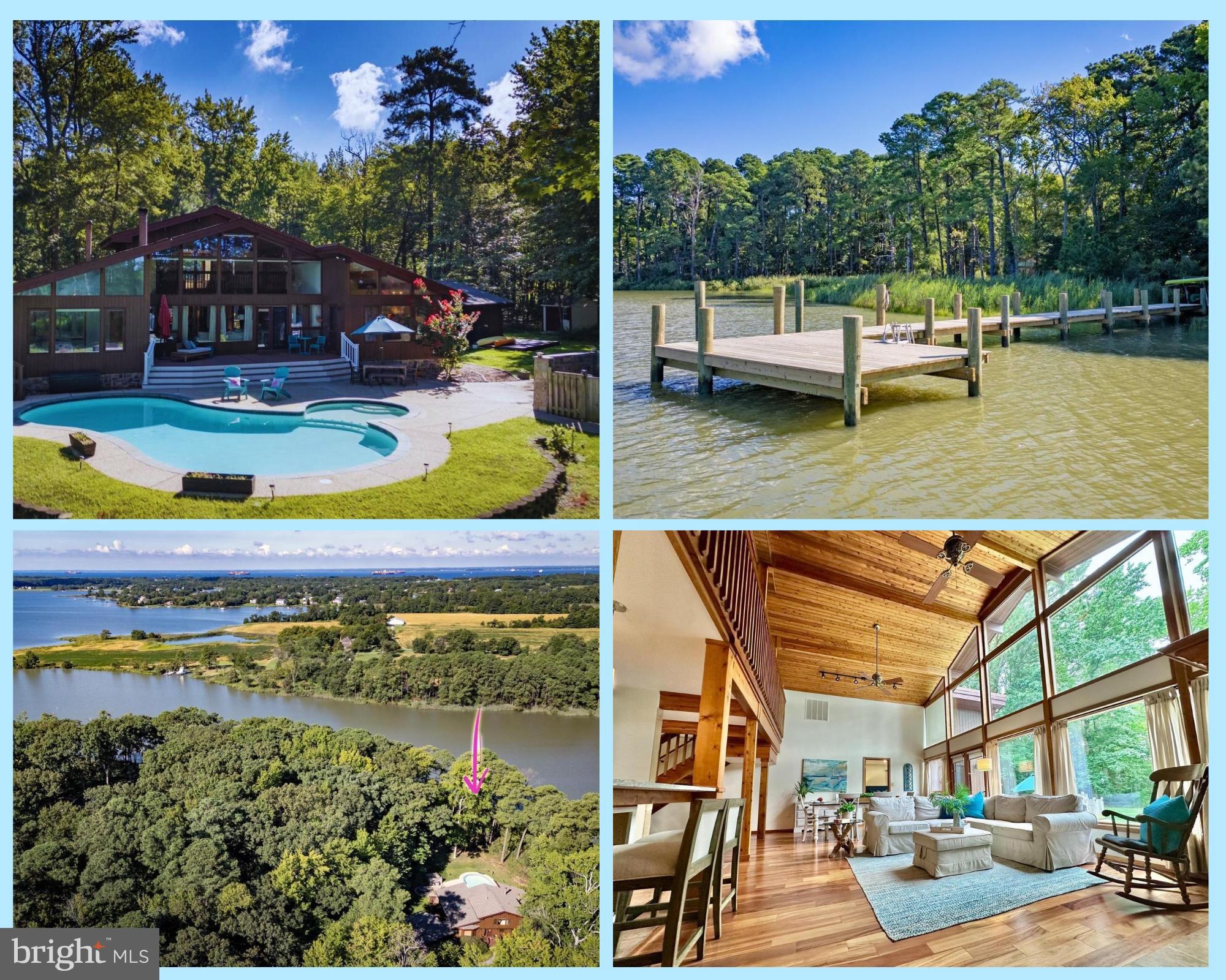 🌊 Serenity Found on Kent Island – Goose Point Estates Waterfront Oasis!
Discover your exclusive wooded sanctuary on nearly 5 acres in coveted Goose Point Estates, boasting 300 feet of waterfront, generous mean low water of 3'+ off new 100' private pier and panoramic Eastern Bay views. This striking Lindal cedar home offers almost 3,000 sq. ft. of distinctive architectural beauty, blending soaring vaulted ceilings, exposed beams, travertine stone accents, and a wall of windows framing unforgettable sunsets.
Inside, Brazilian hardwood floors flow through an airy open floor plan with two cozy fireplaces. The chef’s kitchen dazzles with granite countertops, stainless steel appliances, and a center island perfect for entertaining. Upstairs, the owner’s suite is a peaceful retreat with serene water views, while the main level features two additional waterside bedrooms.
Step outside to your entertainer’s paradise—a sparkling in-ground pool, expansive stone patio, fire pit, and colorful landscaping, all overlooking the water. The pier is ideal for crabbing, fishing, kayaking, boating or simply savoring the bay breeze. A two-car garage and two storage sheds make island living easy.
Goose Point Estates offers a picnic area, community boat ramp, and seasonal neighborhood events. You’re minutes from an executive golf course, the South Island Trail, Matapeake Beach, Romancoke Pier, and vibrant waterfront dining.
Offered at $1,150,000 – This rare retreat is already turning heads. Live the waterfront lifestyle you crave—just minutes from the Bay Bridge.