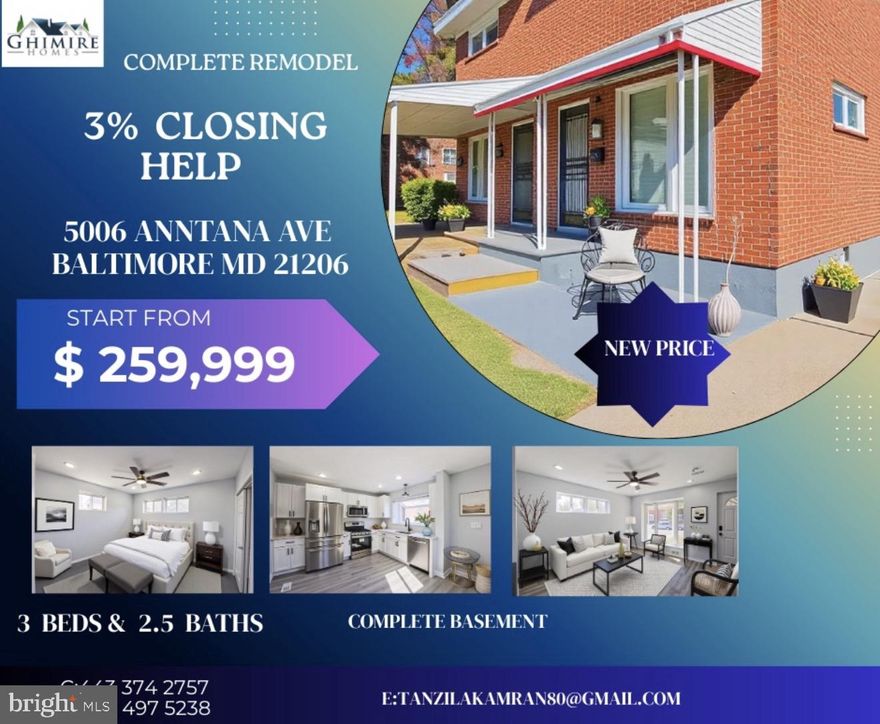 Incentive for Buyers!
With a full-price offer, the seller will contribute   3%   toward the buyer’s closing costs at closing, helping reduce upfront expenses. 
🏡 Home Features – Complete Remodel
Step into this beautifully renovated 3-bedroom, 2.5-bath home featuring a perfect blend of modern design, quality craftsmanship, and comfortable living spaces.
Fully remodeled from top to bottom with all-new electrical, plumbing, HVAC, and roofing
Bright and spacious open-concept living and dining area with recessed lighting and luxury vinyl plank flooringGourmet kitchen with brand-new stainless steel appliances, quartz countertops, soft-close shaker cabinets, and stylish backsplash.Elegant rooms with generous closet space.
Modern bathrooms featuring custom tile work, updated vanities, and contemporary fixtures.
Finished walk-through basement ideal for a family room, recreation space, home office, or gym — includes a laundry area and direct backyard access.
Freshly painted exterior with great curb appeal.New windows and doors throughout.
Private fenced backyard perfect for gatherings or play
Conveniently located near shopping, schools, and major commuter routes