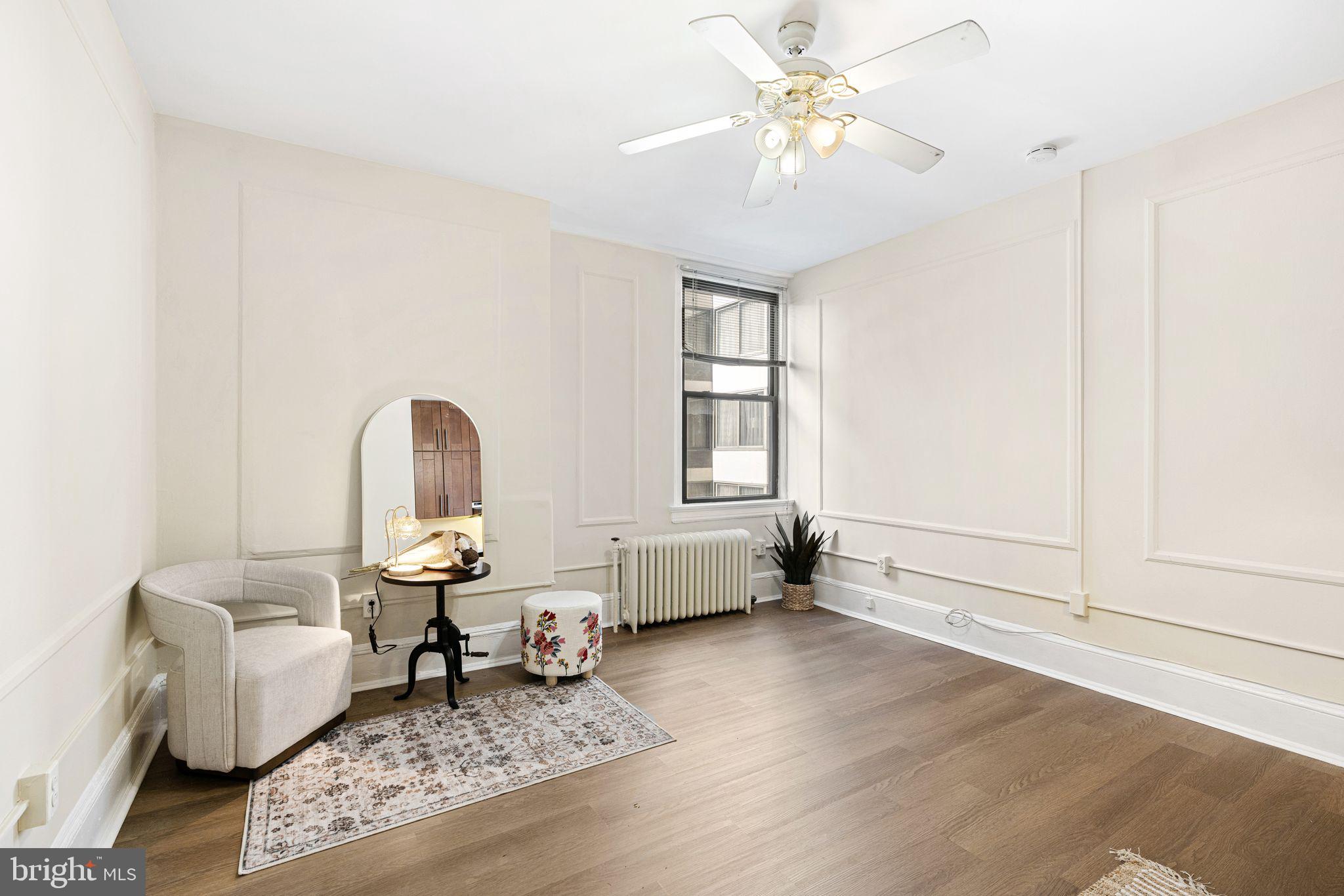 Welcome to this Washington Square West gem! This charming 342 sq ft studio is freshly painted with new laminate flooring, and a modern kitchenette. The kitchenette is a centerpiece of the room and includes an electric cookop, refrigetator with contemporary floor to ceiling cabinets to store all your cooking needs. The wide open floor plan of the studio is sizeably larger than other studios in the Arts Condominium building and offers substantial space for your furniture needs with a storage closet. Bathroom has white and black ceramic tile with a shower stall and hallway entrance has a coat rack. RENT INCLUDES ALL UTILITIES, CABLE TV, FITNESS CENTER, CONSIERGE, SECURITY, FREE WIFI IN LOBBY & RESIDENT LOUNGE. Centrally located in Center City by Rittenhouse, Restaurant Row, Antique Row, City Hall, Avenue of the Arts, Washington Square with shopping, dining, entertainment options all walking distance. Easy access to transportation including underground subway connect to Broad St line, Patco Jersey line, 30th Street Station, airport, interstate highways I95 & Route 76, and bus routes.
