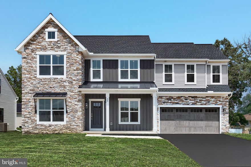 This beautiful home with a welcoming front porch includes a 2-car garage with a large mudroom entry. The first floor boasts 9’ ceilings and stylish vinyl plank flooring in the main living areas. To the front of the home is a convenient, carpeted flex room that can be used as a study, living room, or other versatile space. The kitchen is well-appointed with quartz countertops, a tile backsplash, stainless-steel appliances, and a large pantry. The sunny dining area provides access to a rear patio. Open to the kitchen, the comfortable family room is warmed by a gas fireplace with a stone surround and box beam mantel. The 2nd floor owner’s suite features an expansive closet and a private bathroom with a tile shower and double bowl vanity. Adjacent to the suite are 3 additional bedrooms, a full bathroom, a spacious rec room, and a convenient laundry room. (The floor plan shown represents the standard layout for this home plan. Actual layout, features, and options may vary. Construction plans take precedence over artwork. Please see the Community Sales Manager for details.)