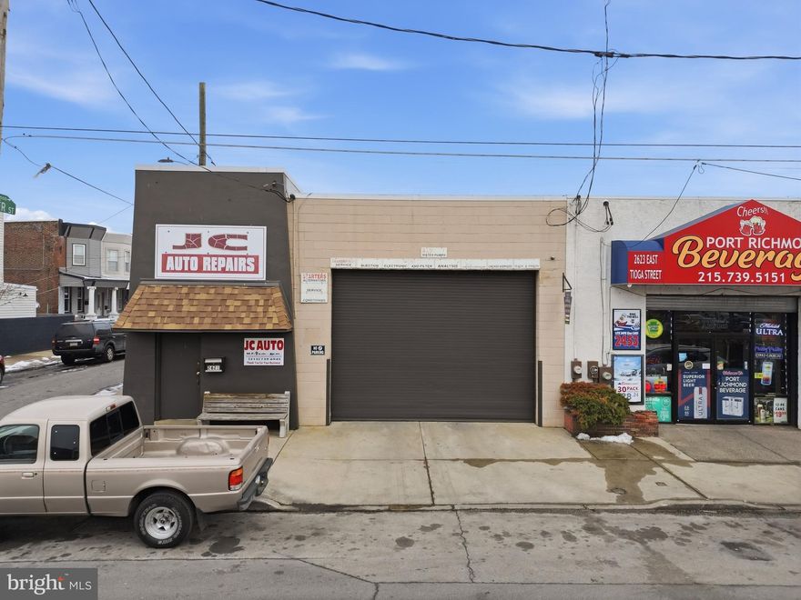 *******Turn-Key Auto Repair & State Inspection Business – Prime Port Richmond Location*******

Exceptional opportunity to acquire a fully operational auto repair and state inspection facility located at 2621 E Tioga Street, Philadelphia, PA 19134. Situated in the heart of the highly active Port Richmond section of Philadelphia, this well-established business is being offered for sale including the real estate, all equipment, and business goodwill—providing a seamless transition for an owner-operator or investor.
The property is fully outfitted for automotive repair and Pennsylvania state inspections, with equipment and infrastructure in place to continue operations immediately. The sale includes all shop equipment, tools, machinery, and established business assets, allowing a buyer to step into an ongoing revenue stream without interruption.  Property features a garage with a 13 foot high access by 15 foot wide.  
Strategically positioned on E. Tioga Street with strong neighborhood visibility and steady local traffic, the location benefits from a dense residential population and proximity to major roadways, making it a convenient service destination for repeat and walk-in customers alike.
This is a rare opportunity to acquire a turn-key automotive business with an existing customer base and community presence in one of Philadelphia’s established industrial/residential corridors. Ideal for experienced operators seeking expansion or entrepreneurs looking to own both the real estate and a fully functioning business.