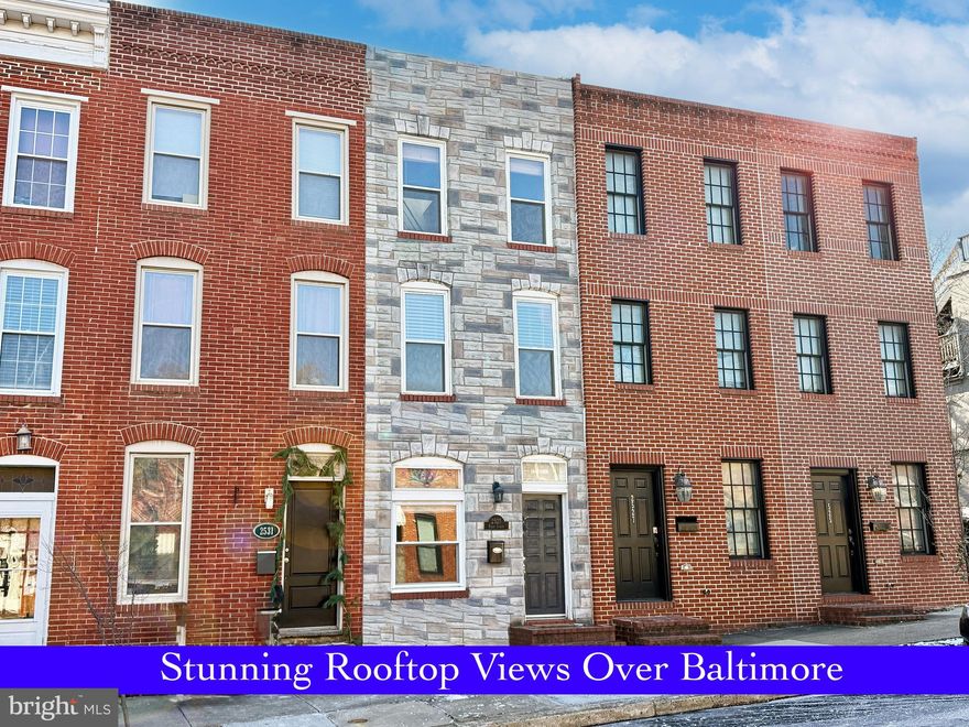 Enjoy city living at its best at 2529 Fleet Street, ideally located in the heart of Canton. This property features stunning rooftop views overlooking the Baltimore skyline and surrounding neighborhood, perfect for relaxing or entertaining. Conveniently situated just steps from Canton Square, the waterfront, shops, dining, and major commuter routes, this home offers an unbeatable urban lifestyle. A rare opportunity to own in one of Baltimore’s most desirable neighborhoods with exceptional outdoor appeal and walkability.