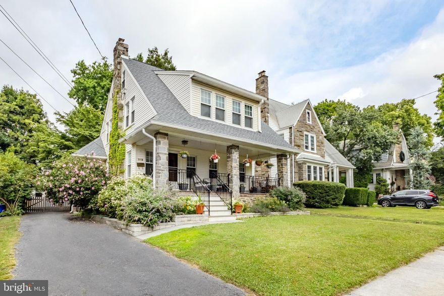 Located in the coveted Penfield section of Haverford township, offering walking distance to the train, schools, parks, playgrounds and all that Brookline has to offer.  This beautiful and uniquely laid out 4 bedroom, 2 full bath Colonial home has some awesome added space both inside and out!  Pull up and fall in love with the large open front porch, beautiful stone columns, new flagstone porch steps and the mature landscaping that offers beauty year round!  The first floor has a great flow to include a large living room with a Wissahickon Schist stone fireplace with a wood burning stove that heats truly heats the whole home,  flanked by built in shelving, recessed lighting, a beautiful column detail and the original pine hardwood floors that lead you right into the dining room with crown & chair rail moldings and room for a large table and side pieces.  There is plenty of room to host holidays and parties!   The eat-in kitchen has ample white cabinetry, a peninsula with seating, updated appliances to include a gas range, tiled flooring and backsplash.  The washer and dryer are located in the kitchen, but could be easily moved to the basement if desired.  Doing so would make room for a small table and chairs, additional cabinetry or a buffet for storage in its place.  There is a large pantry closet off the kitchen for convenience.  Beyond the kitchen is a bonus room that can be used as an office, playroom or just another place to relax.  There are sliders that lead you out to the large back deck, overlooking the private backyard.  The 2nd floor of the home has 3 bedrooms, all nice in size and 2 full hall baths!  The larger bath has been renovated to include custom cabinetry with a granite countertop.  The 3rd floor houses the 4th bedroom and has a huge storage space as well.  The closet space throughout this home is incredible and so is the clean and dry basement that can be used for storage space, or finished if needed.  The lot the home sits on is level and spacious.  A long private driveway leads you to a detached garage with power.  Half the garage offers storage and the other half has been used as a studio.  It would make a great office, potting shed or a crafting space- use your imagination.  The roof on the home was completely replaced in 2022!  This home has many beautiful features, both original and new, has a great flow, wonderful bonus space and is located in one of the best and most walk-to locations in Havertown.