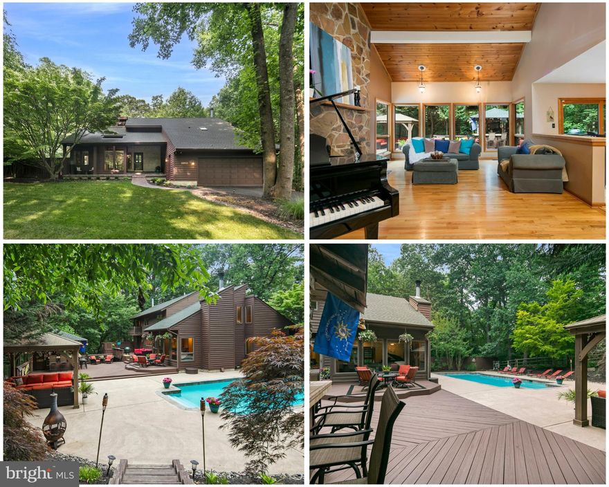 Homes like this rarely come along! This is your opportunity to be the next owner of this stunning custom contemporary home nestled on 3 private wooded acres. This home features open living spaces, stunning views from every room, and a luxurious outdoor living area. The main level features a large open living room with soaring wood ceilings, a two-story stone fireplace and a wall of windows overlooking the lush backyard. The kitchen offers a breakfast nook, upgraded stainless steel appliances, hickory cabinets and a large slider leading to the deck. The formal dining room, currently being used as a piano lounge, is located just off the kitchen with hardwood floors, wood burning fireplace, built-in bar with glass front cabinets and a slider with access to the deck. The main level also offers a flex room which could be used as a 1st floor bedroom or a den/office. There is a full bathroom located just off the hallway, a main level laundry room with built-in cabinets and a front-loading washer and dryer. Just off the laundry room is the oversized two car garage. The garage was custom painted, and the floors were professionally finished to give this space a showroom feel. This room is sure to be used for more than just parking cars. The second floor of this gorgeous home offers a cozy loft area with an open balcony overlooking the 2-story family room. This space is perfect for reading, yoga or enjoying your morning cup of coffee while listening to the birds sing. Just down the hallway you’ll come to the owner’s suite, which is truly sweet! This spacious room offers cathedral ceilings, slider to private deck, walk-in closet with custom built-ins and a luxury bathroom complete with two vanities, jetted tub and a walk-in ceramic tile shower. Two more nice-sized bedrooms and a second full bathroom finish off the upstairs. The lower level is a fantastic space to entertain with a huge built-in bar complete with tons of storage and a sink for easy clean up. The lower level also offers a workout room with large closet, 4th full bathroom and a sliding glass door leading to the backyard. The exterior of this amazing home is unmatched, once you walk out back, you will never want to leave. The backyard is complete with a massive multi-tiered deck with a huge tiki bar, ring and hook game, bar-b-que area, concrete patio surrounding the in-ground gunite pool and finally a large cabana which is the perfect spot for the band to set up for your next party. Take a walk up the steps, just off the patio, to relax in the hammock area or continue down the path to the back of the property for an exciting treat! One you arrive, you'll find your very own, cleared, tent camping site and huge fire pit complete with chairs and tiki torches. Recent updates include a new roof with architectural shingles in 2020, new front walk way and new front porch in 2023, new pool pump in 2023 and one year AHS home warranty included. This home literally offers everything you’ve been dreaming of and is just minutes from shopping, restaurants, schools and commuter routes. Don’t miss your chance to make this your new home sweet home! This home is tucked back on a private driveway so please no drive-by's unless you have a scheduled appointment. Owners are licensed real estate agents.