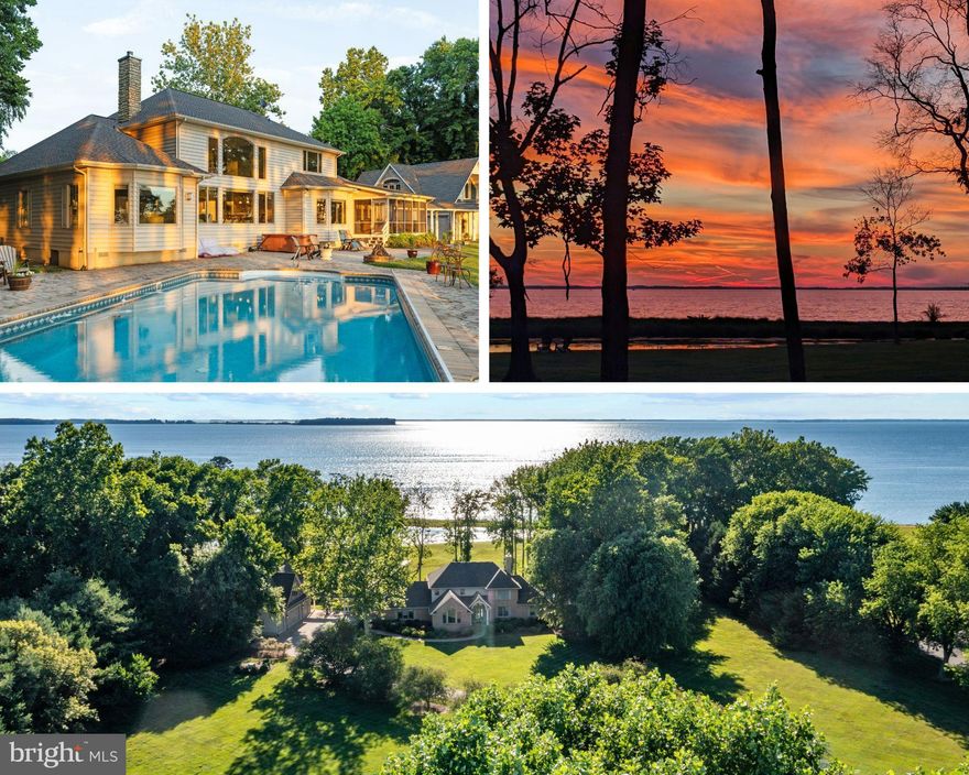 Welcome to this stunning Eastern Bay waterfront home in the coveted Bennett Point community! This custom-built masterpiece offers impressive water views, abundant space for entertaining, and a private beach, making it an Eastern Shore gem you won't want to miss. Nestled on over five acres of land, this home is designed to capture breathtaking and spectacular sunsets.

Step inside and be wowed by the large open concept kitchen and living area, perfect for gatherings. Enjoy the serene beauty from your screened-in porch or retreat to the luxurious first-floor primary suite. Brazilian cherry floors add elegance throughout, and the upper level boasts three spacious bedrooms. The large detached four-car garage offers incredible potential for future expansion, with nearly 1,000 square feet of unfinished space above the garage—ideal for an epic home office, studio, or in-law suite, complete with Anderson custom windows.

An entertainer's dream, this home features a large patio, a pool, and a waterfront playground with a private beach and pond—rare treasures in Bennett Point. The property features over 7,000 square feet of hardscape pavers, with a 300-foot driveway that seamlessly extends your outdoor living space into a sprawling patio—perfect for entertaining guests or relaxing with family while enjoying the breathtaking waterfront views and serene surroundings. The community pier includes three deep water boat slips, two with boat lifts, providing easy access to the Wye River and charming destinations like Saint Michaels and Kent Narrows. With convenient access to Washington DC, Annapolis, Easton, Baltimore, and just two hours from Philadelphia, this location is unbeatable.

Enjoy year-round western exposure sunsets and a diverse array of wildlife, including bald eagles, ospreys, blue herons, waterfowl, deer, and foxes.

Recent upgrades include a new 50-year roof with architectural shingles on both buildings and the breezeway, new high-efficiency dual-zone Bosch HVAC systems, and a backup gas furnace with a 500-gallon underground propane tank.  Brand new septic pump system and underground holding tanks (2024). The home also features a gas Vermont Castings stove, a large Defiant Vermont Castings wood-burning stove, and a pellet-burning stove in the family room. Built to last, this home boasts well-constructed 2x6 exterior walls, blown-in insulation, and reinforced steel vertical beams to withstand hurricane winds. Additionally, it is built above the floodplain, so no flood insurance is required.

Additional features include Brazilian cherry 5" plank flooring on both levels, a whole house audio system, and a first-floor master bedroom for convenient living. A large upright firearms fire-rated safe, a hot tub, and a 12x18 outdoor storage shed convey with the property. The HVAC system comes with a 10-year warranty, and the new roof includes a 50-year non-prorated warranty on materials and a 5-year labor warranty on both buildings. New gutters with gutter helmets have been installed.

Experience unparalleled privacy, stargazing without ambient light, and a home that simply cannot be reproduced. Enjoy this spectacular serene waterfront retreat with million dollar sunsets—Welcome to your dream home! Call us to find about the income potential!