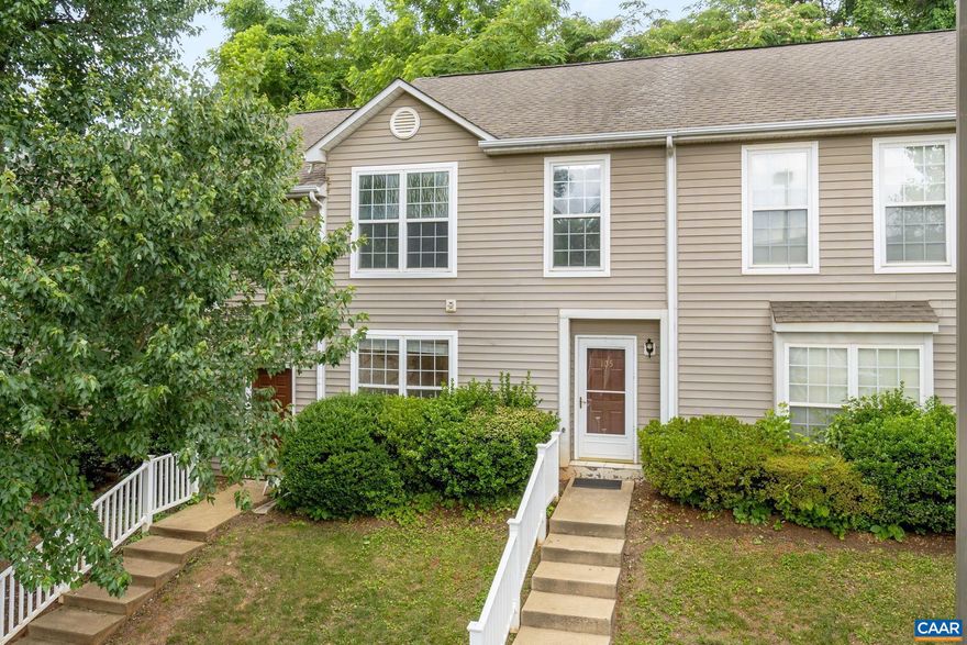 OPEN HOUSE on SATURDAY JUNE 22 12PM-2PM OWN this 3 bedroom, 2.5 bath Ridgecrest townhome in the sought-after Belmont area of Charlottesville. Walk to Belmont restaurants, Rives  Park, The Wool Factory or ride your bike to the Rivanna River Trail.  Very convenient to downtown, UVA Medical Center, Sentara Martha Jefferson Hospital, I-64, the 250 bypass, and the Pantops area. This 1200 SF townhouse has a storage shed, a rear patio space and a dedicated parking space in front of the house. Unmarked parking spaces are available on a first-come basis. The entire home is freshly painted, and new carpets have been installed throughout the second floor. New electric range and new washing machine.   The main level includes a living room, kitchen with oak cabinets and Formica counters, dining room, a laundry closet with a full-size washer and dryer, and a half bath. The top level includes a primary bedroom and a private full bath, plus two additional bedrooms, and a hallway bath.