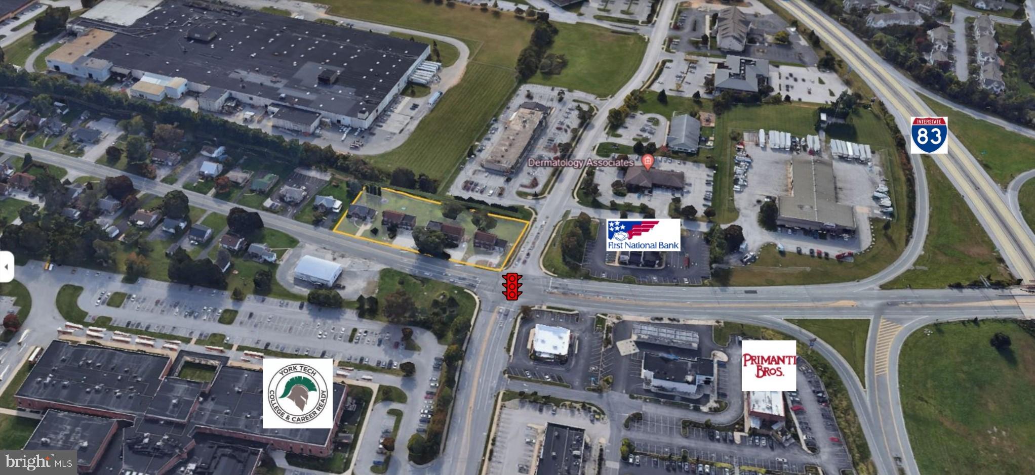 Premier signalized intersection on South Queen Street in York Township. Just off I-83. Boasting 20K car per day on Queen Street and 12K on Saint Charles Way. Commercial Industrial zoning allows many uses including QSR, car washes and C-stores.
Currently the 9 apartments and the single family house are rented with long term tenants.
