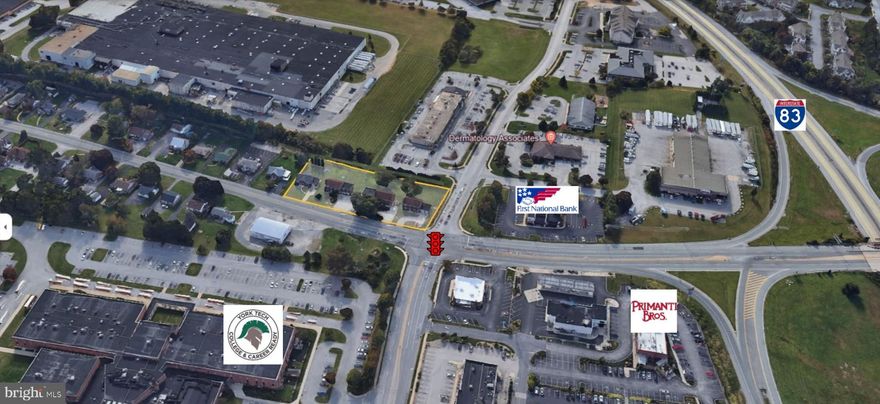 Premier signalized intersection on South Queen Street in York Township.  Just off I-83.  Boasting 20K car per day on Queen Street and 12K on Saint Charles Way.  Commercial Industrial zoning allows many uses including QSR, car washes and C-stores.
Currently the 9 apartments and the single family house are rented with long term tenants.