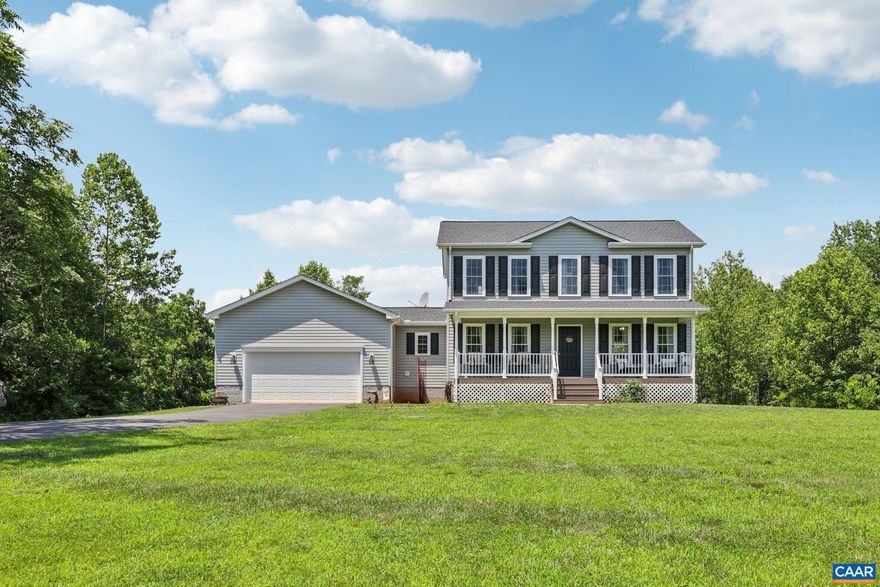 NEW PRICE REDUCTION! This peaceful retreat is waiting for YOU!!  Welcome to this 3-bedroom, 2.5-bathroom home located on 3.65 acres in Madison County. Built in 2022, it offers over 2,592 square feet of finished & unfinished living space on a level lot with mature trees. The property includes an open floor plan kitchen with granite countertops and a new, large deck suitable for outdoor use. There is a freshly paved driveway that accommodates additional parking for guests, an RV, or a boat. Other features consist of a two-car garage with storage space and an unfinished, walk-out basement with rough-in for a bathroom, allowing endless options for future customization. No HOA!,Fireplace in Family Room