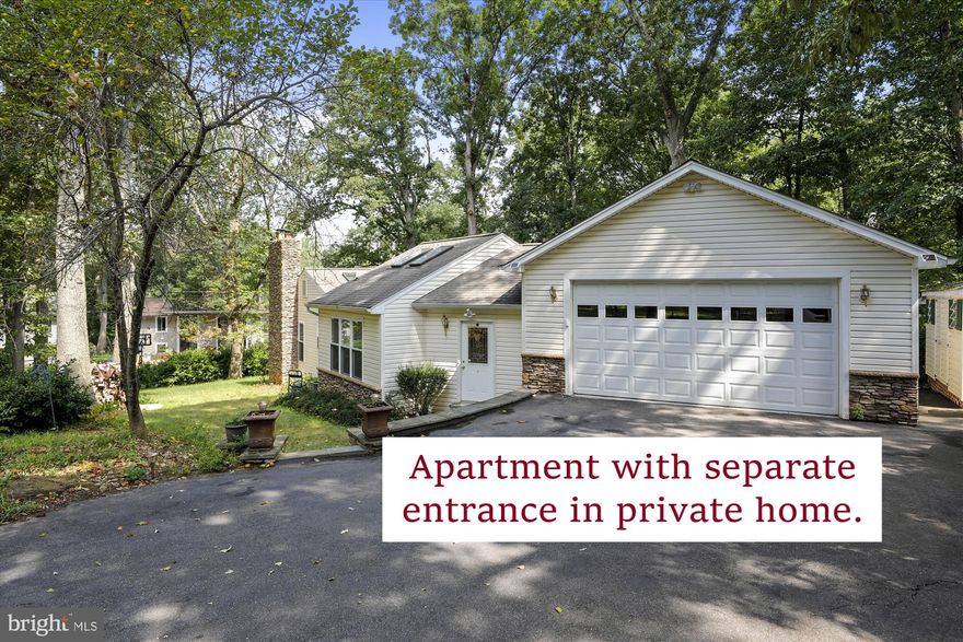 This cozy 800 s.f. apartment located in an upscale single-family home in the water privileged community of Sunrise Beach in Crownsville, just 20 minutes to Fort Meade and 10 minutes to Route 97.   Inside you’ll find a large living area with lots of natural light and views of the beautiful back yard, a nook kitchen with stainless steel appliances, breakfast area and pantry, a bedroom (no windows) with large closet and access to an additional 200 s.f. storage room with shelving.  Tenant has full use of the patios, deck, screened gazebo, shared laundry and all community water privileges including 4 beaches, pier and playground.  All lawn maintenance, WIFI and cable provided at no cost by friendly Landlord who lives in the upper level.  Tenant pays 1/3 of Electric and Oil bills.