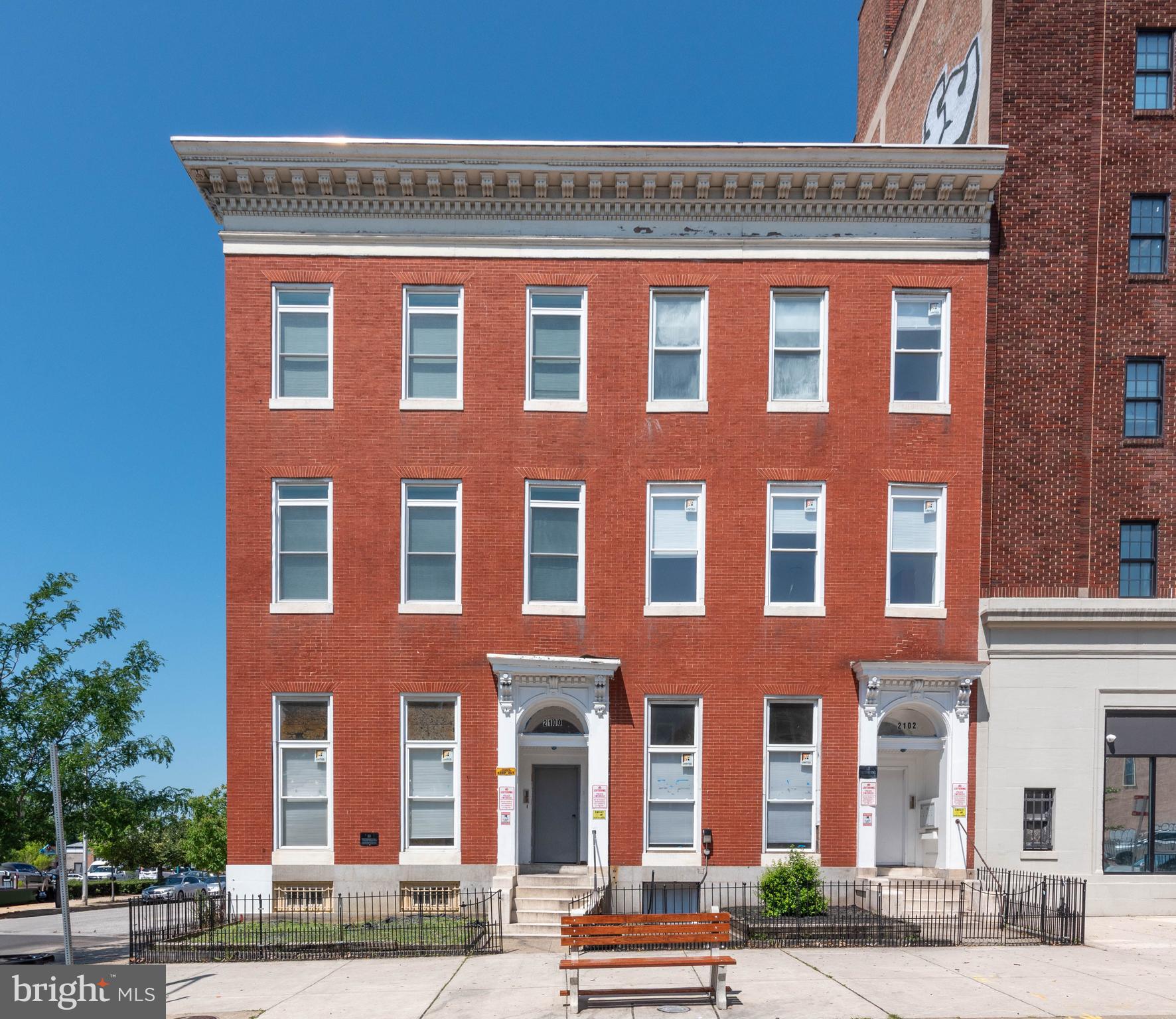 List price to be opening bid at online only auction. Online auction to be conducted on Auctioneers website. Bidding begins Thursday, July 17, 2025 & ends Tuesday, July 22, 2025 at 1:00 PM. Exceptional opportunity to purchase an apartment building configured as 16 units situated at the southeast corner of Maryland Ave and 21st Street, at the southern tip of the Charles North neighborhood of Baltimore City. It is conveniently located a mere 3 blocks west of Remington, approximately 3 block northeast of Station North, the Jones Falls Expressway (I-83) is less than a mile. The Inner Harbor and the Baltimore Downtown Business District are less than 2 miles of the property. Gross Potential Monthly Rent $20,470. Gross Potential Annual Rent $245,640. Building Units: 10 - 1 Bedroom/1 Bathroom units ($1,150 Market Rent). 4 - 2 Bedroom/1 Bathroom units ($1,300-$1,400 Market Rent). 1 - 5 Bedroom/1 Bathroom unit (Rented for $2,570, Section 8). 1 - Studio ($1,000 Market Rent). *Units 2102 3F & 2102 3R will be occupied in mid-July at $1,150/mth each.* • Parcel Size: 0.16 +/- Acres • Zoning: C-1 • Above-Grade Area: 15,105 +/- Sq. Ft. *While the property is configured as 16 units, the multi-family dwelling license is for 15 units.*