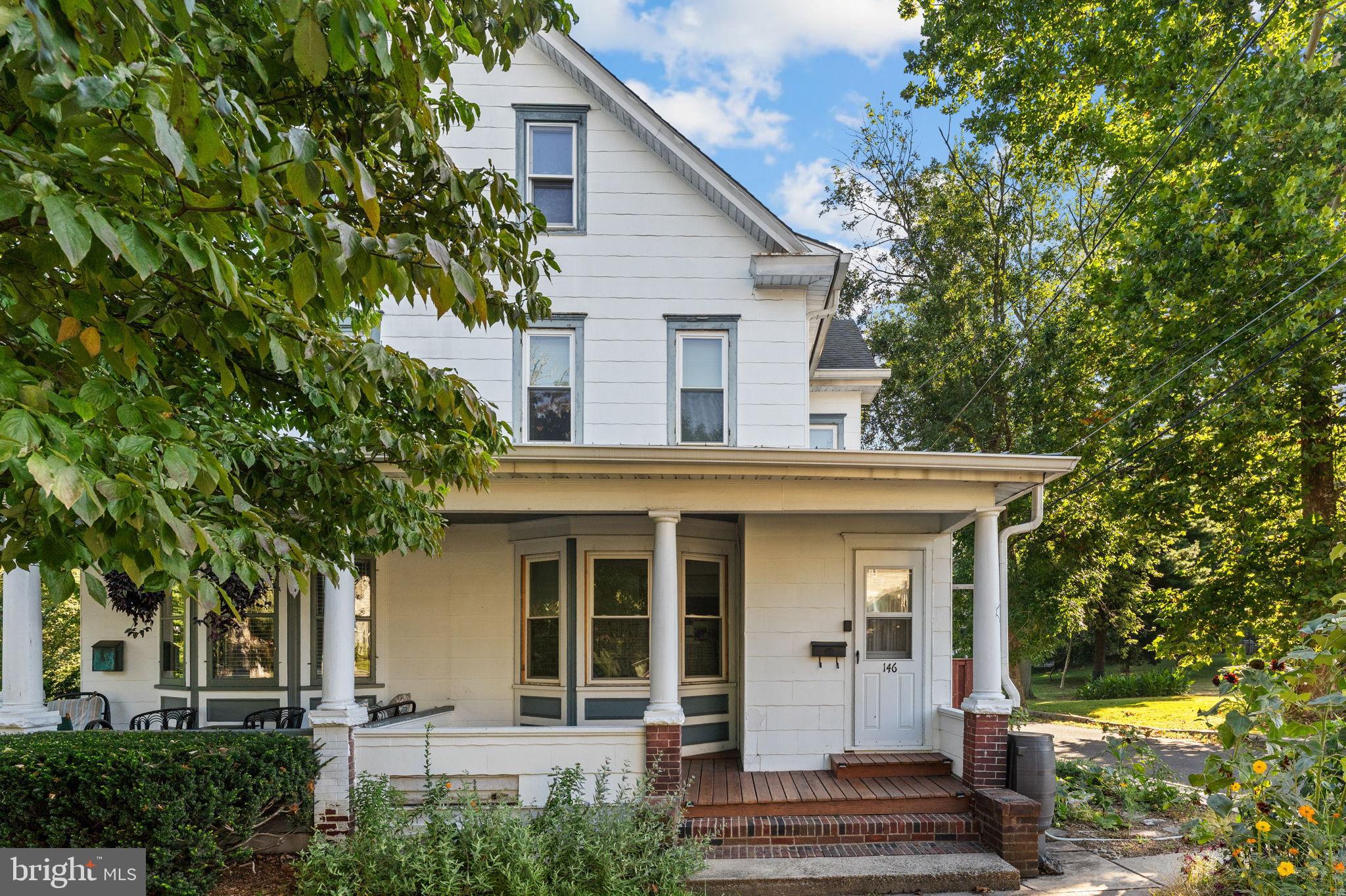 Welcome to this beautiful Twin home. Located on a corner lot in Historic Yardley Boro. Climb the steps to the front porch and enter into the Great room with solid hard wood floors and multiple oversized windows to maximize sunlight and the view offered by Main street. A sizable kitchen and dining area complete the first floor. The second level has three full bedrooms and a full bath. The third level is a huge room or could be used as two smaller rooms divided by another full bath.
The home is equipped with an approximate 500 sq. ft. in law suite (apartment) with kitchen, living area, bedroom & bath. Along with a full size unfinished basement. Wonderful small town living at it's best. Five minute walk to downtown Yardley with all the shops and restaurants. We hope you will come by and give the home your full consideration.