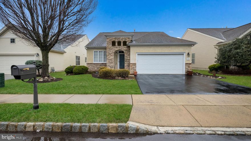 Welcome to 913 Harrison Lane in Heritage Creek Estates, where you can enjoy first floor living! The covered front door opens to a tiled entry hall with a half wall overlooking the living room. The living room opens to the dining room, and both have new wood look laminate flooring. At the back of the house you will find the nicely sized family room, which opens to the breakfast room and kitchen, both of which have tile flooring. The kitchen has ample cabinetry, a pantry closet, gas cooking, and an island overlooking the family room. The breakfast room has sliders to the rear patio. The primary bedroom has neutral carpet, a walk in closet, ceiling fan with lights, and an en suite bath with tile floors, a double vanity, stall shower, and jetted bath. The second bedroom has neutral carpet, a ceiling fan with lights, and a wall closet. There is a second full bath with a single vanity and tub/shower combo. The laundry room/mudroom provides interior access to the two car garage. The heating system has recently been replaced. The community association provides several amenities: club house, indoor swimming pool, outdoor swimming pool, tennis, and more!