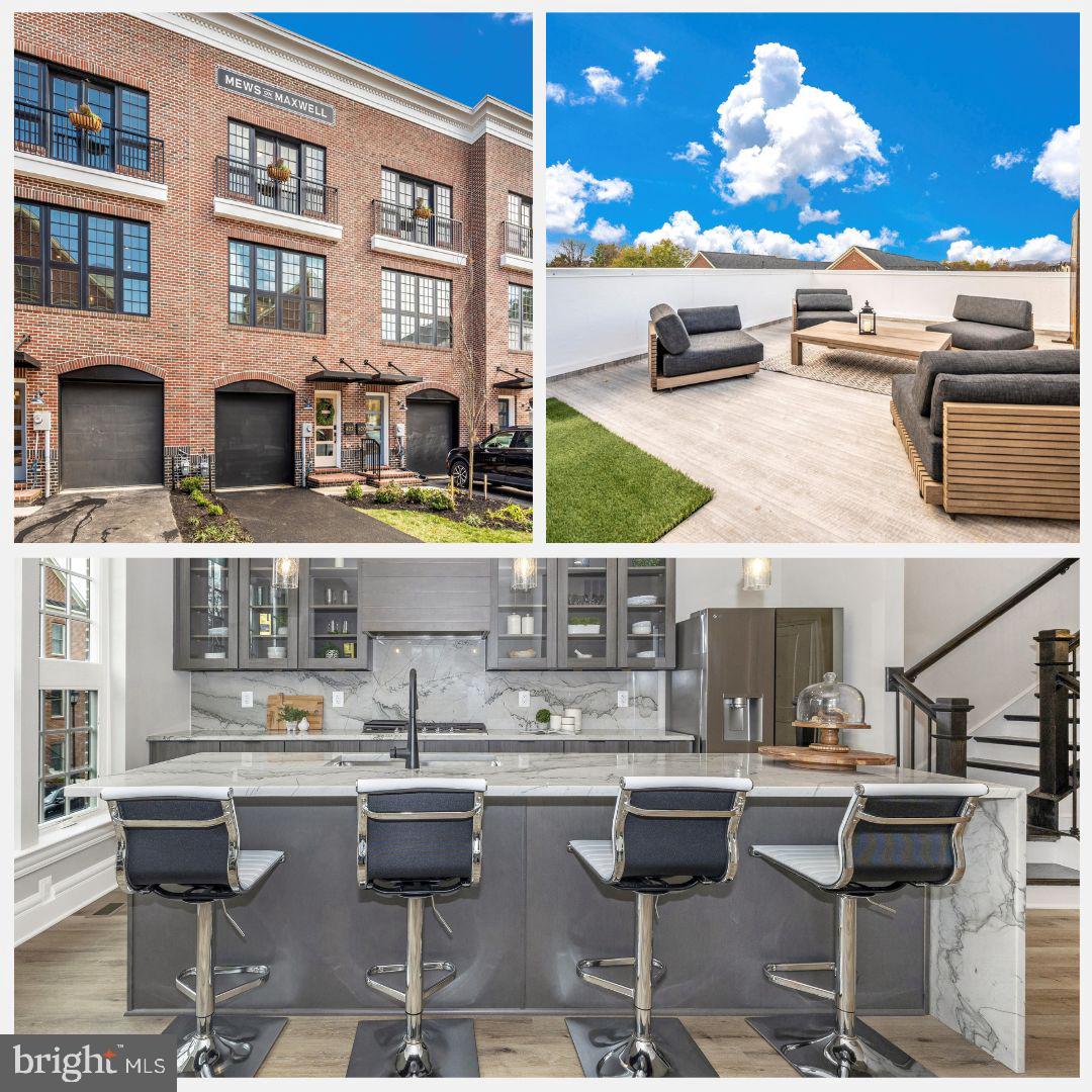 **Only One Home Left in Frederick’s Award-Winning Mews on Maxwell – 2024 FCBIA Best Townhouse!** This END UNIT new construction 4-Story Townhouse with elevator and 54' rooftop deck (the largest in Frederick!) is quintessential real estate rarity. With an east-west orientation, you can quite literally both watch the sun rise and set every day from your living room or rooftop deck. Located in picturesque Downtown Frederick and steps away from the best dining, drinking, and shopping it has to offer, no detail was overlooked or expense spared in the delivery of these one-of-a-kind homes.
The Mews on Maxwell's open concept design integrates the latest smart home technology (garage, doorbell, HVAC, and security system), including a vacuum elevator. Its exterior boasts both red and black brick, composite black casement windows, custom iron railings, galvanized gutters, hinged, full divided light doors and hardie plank siding for high-end flair. Each unit includes two parking spaces, a large backyard with built-in hardscaping with a red brick paver patio, privacy fence, utility s This END UNIT new construction 4-Story Townhouse with elevator and 54' rooftop deck (the largest in Frederick!) is quintessential real estate rarity. With an east-west orientation, you can quite literally both watch the sun rise and set every day from your living room or rooftop deck. Located in picturesque Downtown Frederick and steps away from the best dining, drinking, and shopping it has to offer, no detail was overlooked or expense spared in the delivery of these one-of-a-kind homes.
The Mews on Maxwell's open concept design integrates the latest smart home technology (garage, doorbell, HVAC, and security system), including a vacuum elevator. Its exterior boasts both red and black brick, composite black casement windows, custom iron railings, galvanized gutters, hinged, full divided light doors and hardie plank siding for high-end flair. Each unit includes two parking spaces, a large backyard with built-in hardscaping with a red brick paver patio, privacy fence, utility screen, and landscape. Best of all, there are no HOA/community fees! There is overflow parking available on a pad nearby.
This divine chef's kitchen features natural stone, quartzite countertops with detail edging, natural gas cooktop, double oven, and LG ThinQ fridge with round craft ice built-in. The natural stone waterfall island and fireplace surround creates a striking focal point and enhancing the ambiance of the space. Custom laminate cabinets with glass doors and specialty built-ins (e.g., garbage bins), a natural stone quartzite kitchen desk, and a 6' island provide ample storage and gathering space. Perfect for entertaining, the adjacent dining and family room are warmed from a 46" natural gas linear fireplace with built-in storage. In addition, the second level has a walk-out balcony over the backyard just off the family room for fresh air on-demand.
Opening up to a juliette balcony with loads of light on the third floor, the primary suite is ideally situated with dual closets and custom built-ins, including ample shoe storage. Adjoining the primary bedroom is the bathroom suite that embodies ultra luxury with with natural black stone countertops, dual shower heads with handheld, an extra wide bench, full-size black soaking tub, and backlit mirror. Vessel sinks and waterfall faucets make this primary bathroom particularly unique. All bathrooms in the townhouse have designer tile to the ceiling, shower niches, and custom lighting.
Finally, make your way to the fourth floor penthouse with a built-in bar and half-bath. Equipped with its own mini-split, the penthouse is separately temperature controlled. The 54' rooftop deck has an east and west facing deck for the best views in Downtown Frederick. Natural gas is stubbed up to the roof, along with outdoor tv hook-ups, for your convenience.
Discover Downtown luxury living at its best!