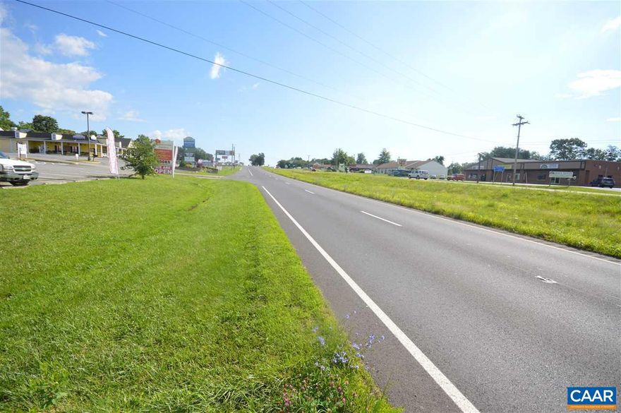 Growing corridor along Rte. 29 in the heart of Ruckersville.   Great visibility from this 15 acre parcel with over 470' of premium road frontage along Rte. 29.   Estimated at over 30k vehicles passing per day.  Public water and sewer available.  5 sewer EDU's and 2 water EDU's convey with property ($70k value).   Property is located 14 minutes North of Hollymead Town Ctr and 35 minutes to Culpeper.  property is mostly open and nearly flat at the front of property.  Perfect location for retail, restaurants, banks or office space.