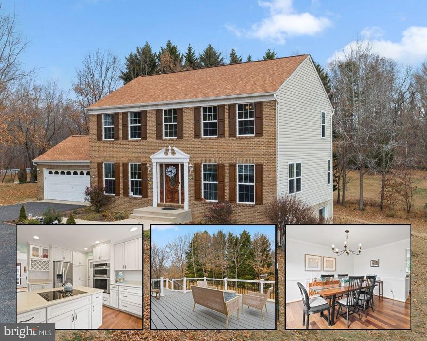 A beautiful setting with a circular driveway, lots of privacy and beautiful landscaping! The kitchen was fully remodeled in 2019, complete with new appliances, gorgeous countertops, and cabinetry loaded with smart built-ins—both beautiful and incredibly functional. The family room sits just off the kitchen and offers a cozy gas fireplace. The dining room, foyer, and home office/living room all feature updated hardwood floors and lighting. A newly renovated half bathroom on the main level. Upstairs, you’ll find a newly renovated full hall bathroom and four bedrooms. The smallest one serves as a large laundry room; however, can easily be converted back!  The partially finished basement includes a full bath, abundant storage with built-in shelving, and a full walk-out to the side yard. Serving as a man cave/music room currently, this lower level offers so many possibilities- a playroom, work out area, office or recreational room ! The home is equipped with 3-zone heating and cooling, including an upgraded geothermal HVAC system. Thanks to this efficiency, the average electric bill is just $223. Off of the beautiful Kitchen you walk out to a 16x20 composite deck overlooks peaceful surroundings with deer, birds and beautiful landscaping. And while the garden may be resting now, the spring and summer blooms around the property are truly breathtaking. This 2.4 acre lot offers plenty of space to make your own. Previous owners secured a permit for a future 28x24 detached garage, giving the next owner the option to add one later.