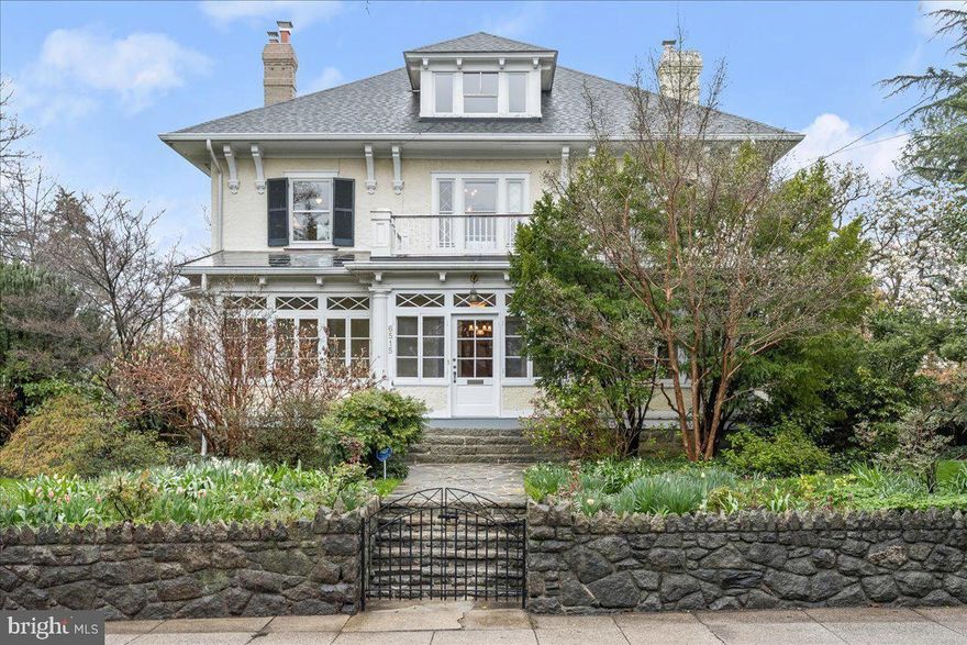 SUNDAY OPEN HOUSE CANCELLED. Property Under Contract  Step into the timeless elegance of the Theodore Sonnemann Sr. House, a stunning 1906 property nestled on 0.316 acres of meticulously maintained gardens and lush lawns. The serene ambiance blends seamlessly with the adjacent park, offering a tranquil retreat. Inside, discover exquisite architectural details, including soaring 9.5-foot ceilings, elegant pocket doors. The main level boasts a charming enclosed front porch, a grand foyer, formal dining room with bay windows, a modern gourmet kitchen, spacious living room, cozy family room with a wood-burning fireplace, and a convenient full bathroom. Upstairs, find the primary suite comprised of two original bedrooms and a spacious en-suite bathroom, two additional bedrooms, and a hall bathroom, while the third-floor bedroom offers an additional bedroom and tremendous expansion possibilities. The large unfinished basement features a laundry room and ample storage. The Village of Martin's Additions exudes small-town charm and sophistication while offering easy access to DC, 495, and downtown Bethesda. A few blocks away, the Brookville Market, pharmacy, Olympia Café, and dry cleaners offer wonderful neighborhood conveniences. Enjoy the beloved Le Ferme Restaurant, farmers market and food trucks on Saturdays, and the popular Chevy Chase Park and playground. Neighborhood events include 4th of July and Halloween parades, block parties, and more! Residents relish in the idyllic ambiance and timeless appeal of this esteemed neighborhood.