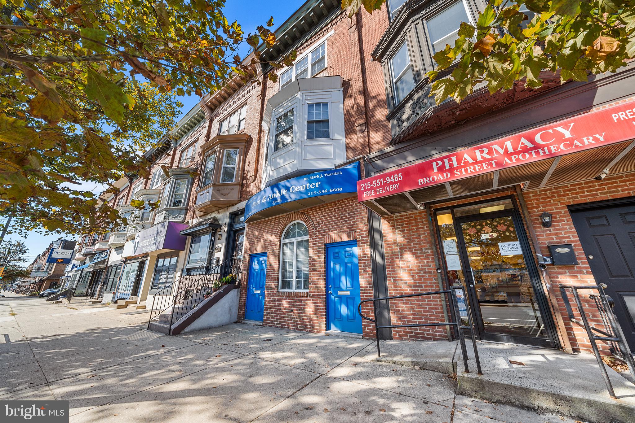 This unique and very hard-to-find 3-unit CMX2 building is in impeccable condition. Located on one of the best blocks on South Broad Street, close to a bus stop and the subway stop, and down the street, you will find Starbucks, TD Bank, and Jefferson Methodist Hospital. The building has a LARGE STREET-LEVEL Doctor's Office on the ground floor with a basement. The entrance is street level, so there are many options for a business, or you can quickly rent it out ( NO STEPS). There are 3 LEGAL units- a Doctors' Office, a 2-bedroom apartment, and a significantly larger studio that can be converted into a 1 bedroom. The Doctors Office is owner-occupied, and the apartments are rented below market value. The apartments have central air, a washer and dryer, a dishwasher, and amazing light with windows on two sides. The location is excellent--close to Center City and the Stadiums. Priced to sell and truly a Great Value on Broad Street.