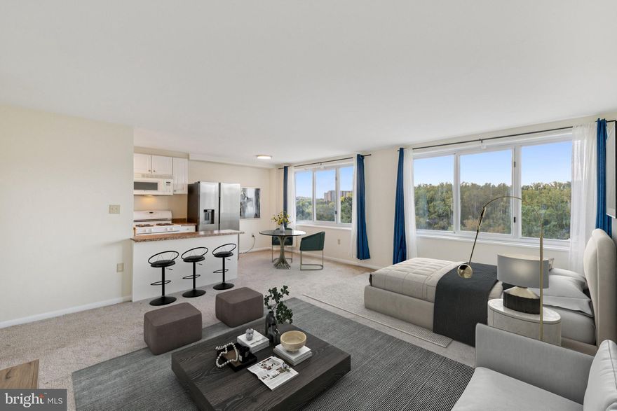 Open House Saturday September 13th from 12 to 2 pm.
Lovely and bright 12th floor studio in Grosvenor Park. 
This full-service luxury building makes life easy and enjoyable. Take advantage of a fitness room, library, sparkling outdoor pool, tennis courts, rooftop party room and deck with sweeping views, tot lot, and a modern laundry room. The 24-hour front desk provides security and peace of mind, while nearby shopping and dining—including Whole Foods, Starbucks, and more—put everything you need right at your fingertips.

One of the best features? The rent includes ALL utilities, parking, and use of the building’s amenities. That means predictable monthly expenses and unbeatable value.

A smart choice with everything you need just outside your door.  Prime location just steps from the Grosvenor Metro, Strathmore Arts Center, and the Grosvenor Market. You’ll be just minutes from NIH, downtown Bethesda, and Washington, DC, with quick access to all major commuting routes.
 Available for immediate move in.
