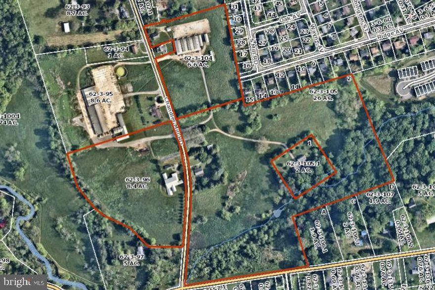 For sale - 43 acre farm in Kennett Township adjacent to Kennett Square Borough, includes 4 parcels, tax parcels 62-03-0096, 62-03-0105 and 62-03-105.01.  Properties have improvements of a 32 year old 18th century reproduction Dutch Colonial house that is 3,383 sq ft in size with 3 bedrooms, 2.5 baths, and a detached oversized 2 car garage.  There also is a 130 year old stone 2 story colonial style house with 4 bedrooms and 2.5 baths.  In addition there are 2-2 bedroom ranch houses, large stone 2 story bank barn and 4 double mushroom houses.  Property is gently sloping with views of the West Branch of the Red Clay Creek.  Horses or other large farm animals are permitted.  Property can be subdivided, possible uses are single family or duplexes, and with conditional uses approval, townhouses, multi-family dwellings or mobile home park.  Check with Kennett Township for zoning requirements.  Property is zoned RMHD - Residential Medium-High Density for tax parcels 62-03-0105 and 62-03-105.01.  Tax parcel 62-03-0104 is zoned SA - Specialized Agriculture.  Properties are in Act 319, preferential tax assessment.