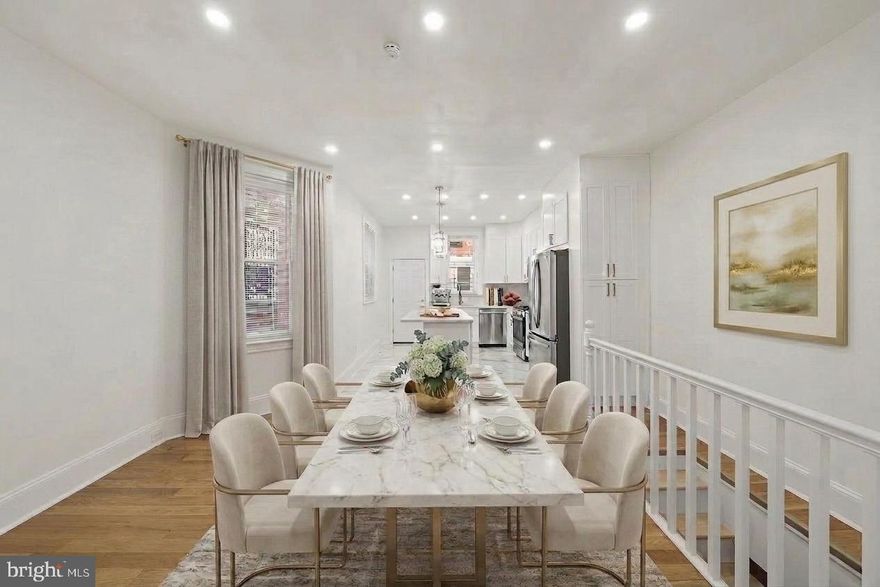 Welcome to 846 S. 58th Street, a fully renovated 3-bedroom, 2-bath rowhome in the desirable Angora/Cobbs Creek section of West Philadelphia. Updated in 2025, this move-in ready home features high ceilings, an open-concept layout, gleaming hardwood floors, and abundant natural light throughout. The modern kitchen offers white shaker cabinetry, quartz countertops, a center island, stylish backsplash, and GE stainless steel appliances. A fenced rear yard provides great space for outdoor enjoyment. Upstairs includes three spacious bedrooms and a beautifully updated full bath with walk-in shower, skylight, and contemporary finishes. The basement adds a second full bath, laundry area, and flexible space for storage. Major upgrades include new windows, doors, HVAC, hot water heater, electrical, and plumbing. Conveniently located near public transportation, shopping, parks, universities, Center City, and major highways. Sold as-is. Potential lender grants available for qualified buyers.