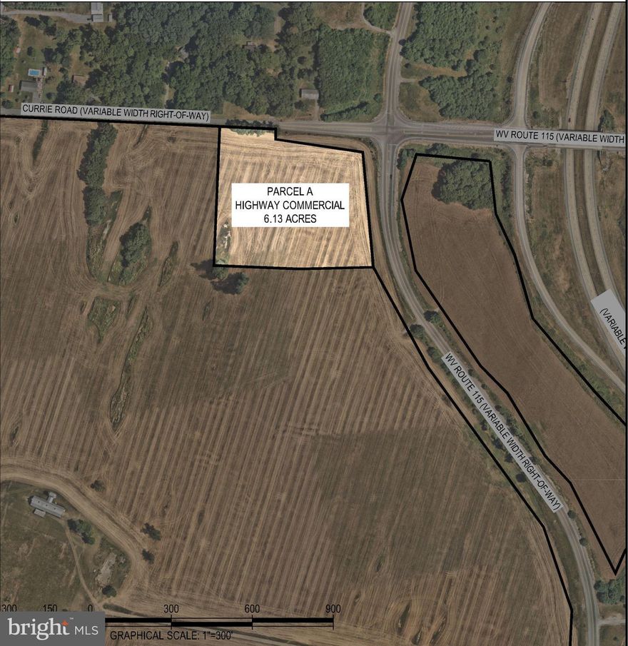 Zoned Highway Commercial, located at US Rt9/Charles Town Road Currie Road Exit, just off the West side Exit Ramp. The property spans 6.13 acres and is conveniently situated near public utilities. Surrounding the commercial property are approximately 262 acres of land currently zoned R6 residential, which is being marketed for sale. Additionally, Jefferson County Schools’ newest campus, Ranson Elementary, recently opened to students.
