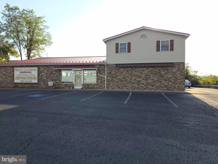 A once in a lifetime opportunity to own a thriving business that has been an icon in this area and beyond for 67 years with 32 of those years in this location! The property consists of 4800 sf total retail space with a 3120 sf showroom and a 1932 sf 3 bedroom 2 bath apartment with separate electric service above the showroom on a 0.4765 acre lot.
Mac's Clothing is still serving this area and beyond with all types of Men's clothing including Big and Tall and over the years, we have added a line of women's clothing. In addition, we provide Tuxedo rentals for the big moments in our customer’s lives. We pride ourselves in meeting all of the clothing needs for everyone in our community.
Business inventory, fixtures, equipment, and supplies present at time of settlement will be included along with the kitchen appliances in the apartment.
Utilities include 200+amp electric service, 2 newer Carrier Green Speed with DC Drives Heat Pumps, public water, and public sewer.
Where else can you get a building with a total of 6732 sf, a thriving business with a positive cash flow, and a 3 bedroom 2 bath home to live in?
Just 45 minutes to Harrisburg, 50 minutes to State College, and 45 minutes to Selinsgrove. 
Conveniently located 2 minutes from the Mifflintown exit of Route 322!