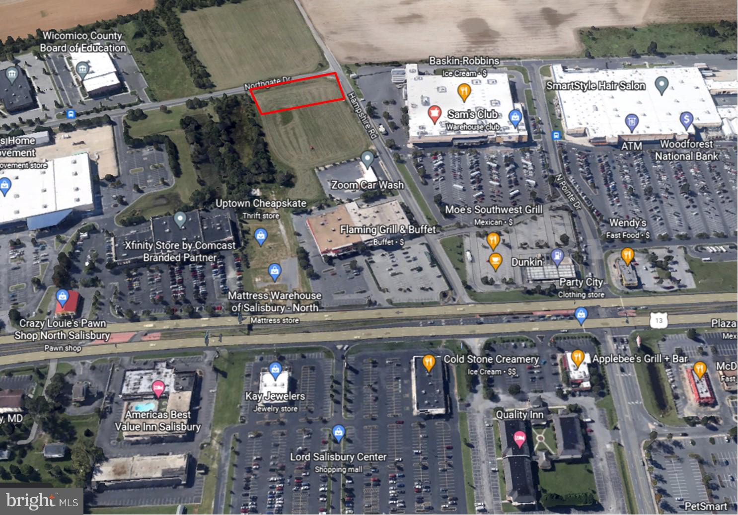 1.39 Acre lot adjacent to Sam's Club in the busy North Salisbury corridor. Located at the intersection of Hampshire Road & Northgate Drive, Salisbury, Wicomico County, MD. Located in the city limits. Zoned General Commercial which is very flexible allowing a wide variety of uses including: retail, shopping center, office, service, wholesale business, warehousing, light industrial uses and many more. Convenient to US Route 13 (less than 1/4 mile) and close proximity to US Route 50 bypass.