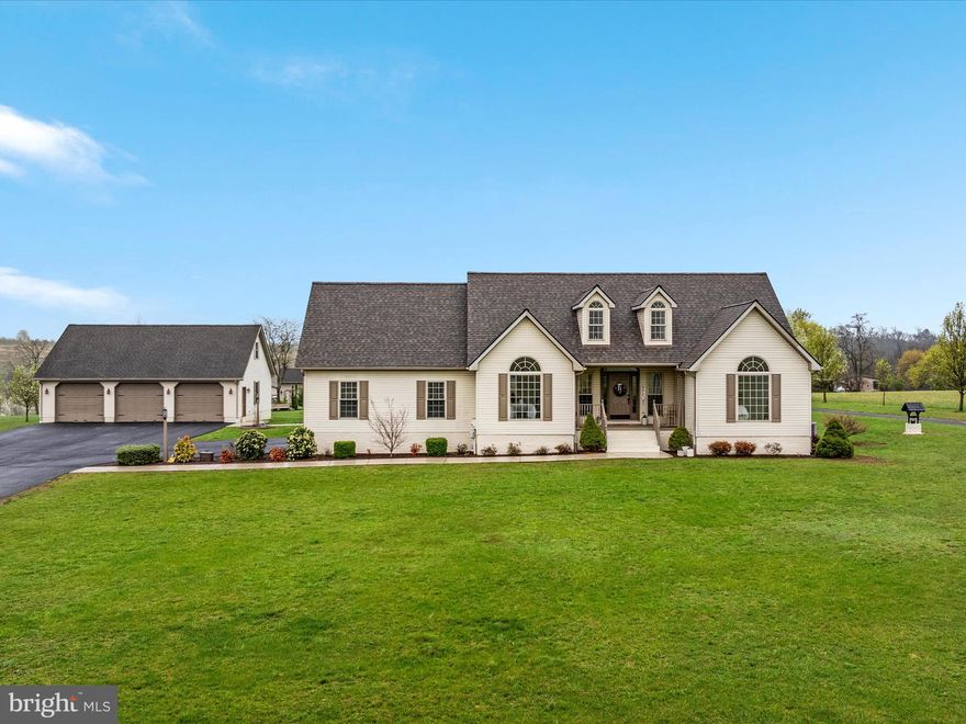 Welcome to 807 Dominion Road, a charming Cape Cod nestled on 2 picturesque acres in Gerrardstown, WV—just minutes from I-81. As you pull up the drive, you'll immediately appreciate the peaceful setting, with ample space to roam and a layout built for both relaxing and entertaining. Step inside and feel right at home in the beautifully upgraded kitchen and baths, where modern finishes meet cozy charm. The main level offers a flowing floor plan with three spacious bedrooms and two full bathrooms. Picture yourself hosting holidays in the formal dining room, enjoying quiet mornings in the sun-filled living room, and checking off your daily to-dos with the convenience of a main-level laundry room. Tucked privately upstairs, the fourth bedroom offers a quiet retreat—perfect for guests, a home office, or your own peaceful getaway. Every closet in the home has been custom-finished with sleek white woodwork for style and function. Head down to the fully finished basement, where the possibilities are endless. Whether you're cheering on your favorite team from the bar, hosting movie night in the family room, or letting the kids burn off energy in the rec room, there’s space for everyone. A bonus room with a walk-in closet is currently used as a fifth bedroom, along with a convenient half bath on this level. Now step outside—where the real magic happens. The back deck offers serene views of your private pool and beautifully landscaped lounging area. Just beyond the pool is a basketball court, ready for friendly games or serious practice. And don’t forget the garages! The attached garage is currently used as a party room—your new go-to for celebrations and weekend hangouts. The massive detached 3-car garage features its own full bathroom with a stand-up shower, perfect for rinsing off after a swim or a pickup game. Whether you’re relaxing indoors or enjoying all the outdoor amenities, this home truly has it all. Come experience 807 Dominion Road for yourself—it’s not just a house, it’s a lifestyle.