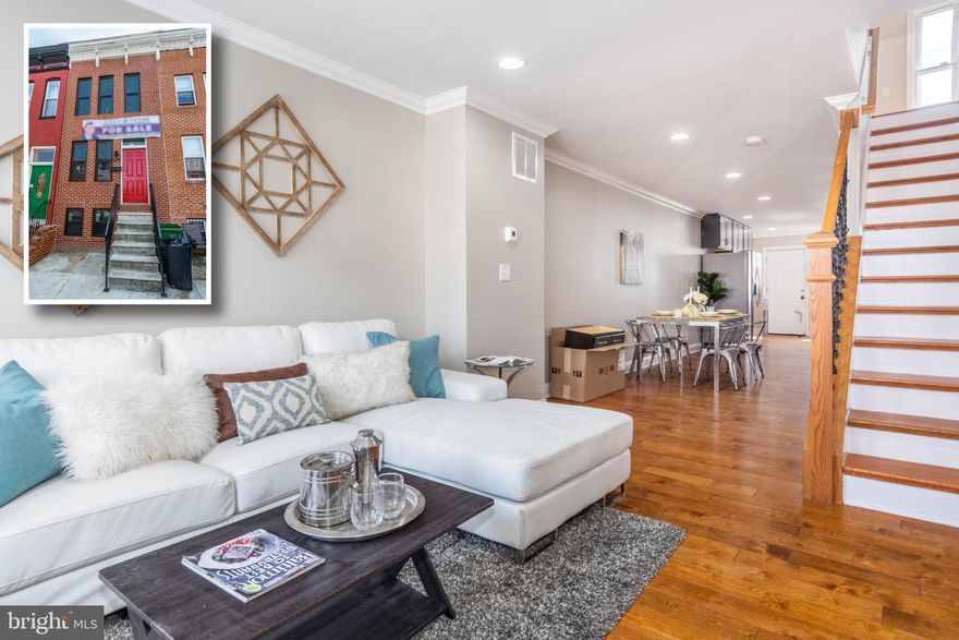 BEAUTIFULLY DESIGNED RENOVATION BY HomeFree-USA WITH 3 FINISHED LEVELS AND TONS OF AVAILABLE DOWN PAYMENT ASSISTANCE PROGRAMS!  Features include an open floor plan, spacious living room and dining area with wood floors and crown molding, designer kitchen with granite counters, ss appliances, and tile backsplash, main level half bath, upper level with 2 large bedrooms, 1 full bath, and desirable bedroom level laundry, and a finished basement with 3rd bedroom, 2nd floor bath, and storage space!  Conveniently located to UMMC, stadiums, and downtown Baltimore! Pack your bags and move right in! TONS OF DOWN PAYMENT ASSISTANCE PROGRAMS AVAILABLE - ASK FOR DETAILS!