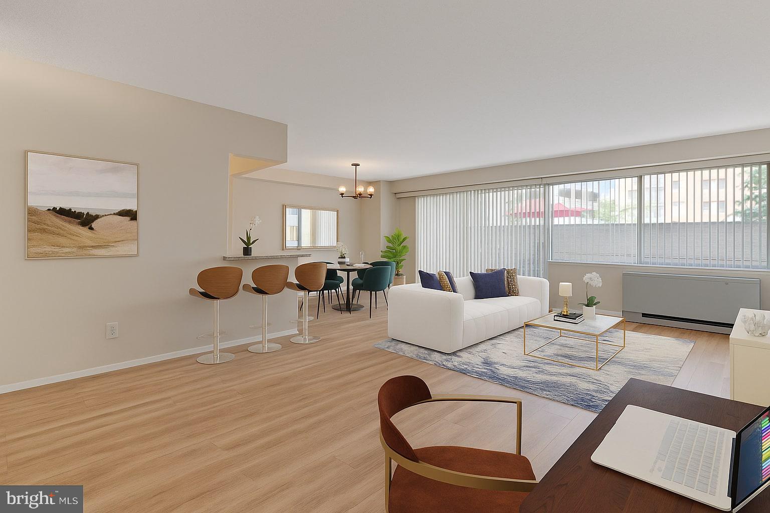 OPEN HOUSE - SAT 26TH 11-1PM - Welcome to your freshly updated private retreat in the heart of Chevy Chase and Friendship Heights. This rarely available one-bedroom condo, featuring LARGE PRIVATE PATIO, offers the perfect blend of modern comfort, and an unbeatable location. Recently refreshed with new floors, this home also includes garage parking, all utilities covered in the rent, and access to top-tier building amenities like a pool, fitness center, library, and concierge.
The spacious layout opens into a light-filled living and dining area framed by floor-to-ceiling windows that lead directly to your expansive private patio—a peaceful space ideal for your morning coffee, casual dinners, or work from home in the fresh air. The newly floors create a warm and inviting feel, while the neutral palette makes it easy to add your personal touch.
The kitchen is smartly laid out and perfect for everyday living or entertaining, offering generous counter space, abundant storage, and quality appliances. The open floor plan flows naturally into the living and dining area, allowing for both cozy nights at home and stylish gatherings.
The bedroom offers a quiet retreat with enough space for a king-sized bed and a home office setup, along with a large walk-in closet that provides excellent storage.
A standout feature of the home is the oversized private patio—a true outdoor oasis in the city. It connects seamlessly to a beautifully landscaped courtyard just steps away, adding to the peaceful, open-air ambiance.
This full-service building provides the convenience and peace of mind of a 24-hour front desk, secure access, a well-equipped fitness center, a residents’ lounge, a library, and an outdoor pool. The building is located just a few blocks from the Friendship Heights Metro station, making commutes to downtown D.C. or Bethesda a breeze. Enjoy the best of city living with upscale shopping, dining, grocery stores, and entertainment just outside your door.
This is a unique opportunity to live in a quiet, updated condo with outdoor space and every urban convenience in one of D.C.’s most sought-after neighborhoods. Apply today