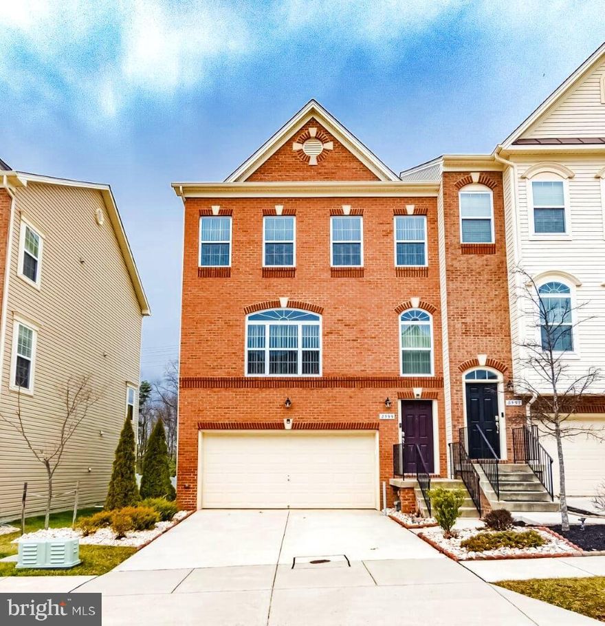 GORGEOUS LUXURY TOWNHOME! MUST SEE! One of the largest floor plans in the neighborhood, end unit, brick with 2 car garage AND 6 years YOUNG! This home features 3 bedrooms, 3 full bathrooms with 1 half bathroom,  hardwood floors throughout main level. Enjoy a huge kitchen with granite counter tops, back splash and stainless steel appliances. The lower level has a family/rec room with full bathroom and walkout to backyard. The upper level has a spacious master bedroom with walk-in closets, master bathroom with dual vanity sinks, separate shower with soaking tub, laundry on upper level, 2 spacious additional bedrooms and full bathroom with dual vanity sinks. The beautifully landscaped community features a club house, swimming pool and playground. All this AND conveniently located near plenty of shoppes, entertainment, Laurel Towne Centre, Fort Meade Amy Base, NASA,MARC train, major routes 295, 32, route 1, 95. Don't let this one get away. Call TODAY to schedule to see this home before its GONE.