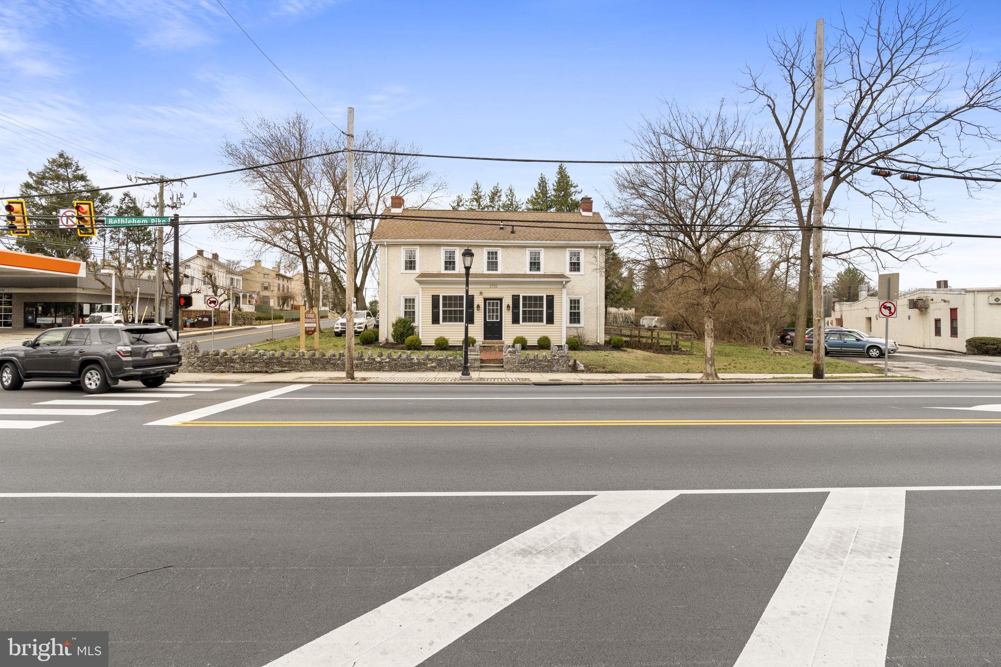 Excellent opportunity to own a mixed use commercial/residential property in the heart of Flourtown, PA. Located at the dynamic corner of Bethlehem Pike and Mill rd, this property offers an amazing chance for businesses seeking high traffic exposure, signage, easy access, and off street parking. The building features a private parking lot, 1,558sf well appointed professional office space on the first floor and a 2 bedroom apartment located on the 2nd floor. 1701 Bethlehem Pike is perfect for a business owner looking to occupy the property or investor seeking rental income. It has been very well maintained and owner occupied as a chiropractic office for over 20 years. The office will delivered vacant and the apartment is currently rented.