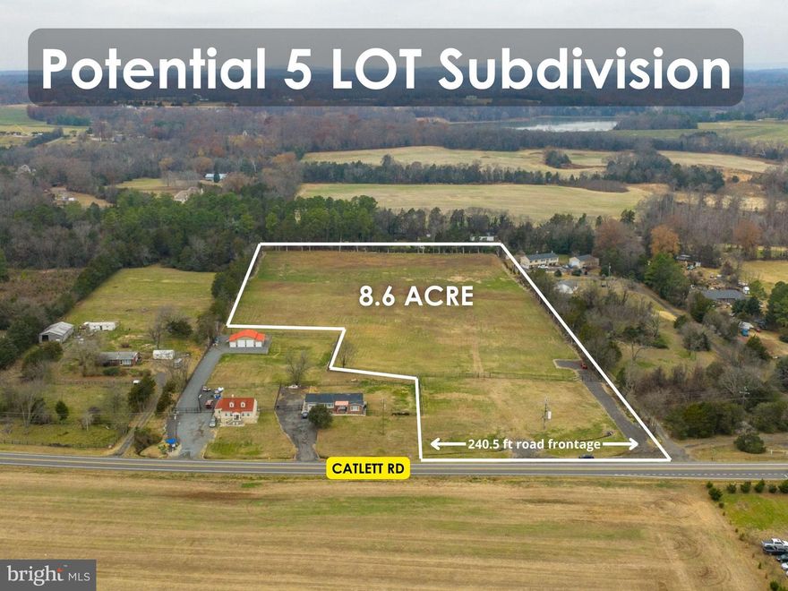 8.62 ACRES | R-1 ZONING | MULTIPLE BUILD & INVESTMENT PATHS | ENGINEERING & PRELIMINARY COUNTY REVIEW

Rare opportunity to acquire a build-ready 8.62-acre R-1 parcel with approximately 240 feet of frontage on Rt 28 / Catlett Road, offering exceptional flexibility for private estate living, a family compound, or small-scale residential development.

This cleared, surveyed parcel includes engineering work and subdivision concepts that have been discussed and preliminarily reviewed with Fauquier County staff (not formally approved). Concept plans illustrate the potential for 3–5 homesites, each capable of supporting up to 4-bedroom septic systems, subject to final soils analysis, permitting, and county approvals. Stormwater management and a water retention pond have been conceptually addressed as part of the preliminary engineering.

This property appeals to multiple buyer profiles:

• Family compound buyers may retain the full acreage and create a private multi-generational estate with room for a primary residence, potential accessory dwellings (subject to county approval), barns, workshops, gardens, and outdoor living—while maintaining convenient access to major routes.

• Independent buyers or long-term investors can explore a 2-lot configuration, creating two large homesites, each with a primary residence and potential ADU opportunity (county approval required), ideal for live-one / rent-one or legacy planning.

• Builders and developers can build upon existing engineering and preliminary county feedback to pursue a 3–5 home layout, leveraging road frontage, identified house sites, and conceptual stormwater planning.

Zoning allows up to one dwelling per acre, subject to soils, perc results, and county approval. Perc locations are identified and flagged, and subdivision concepts are available for review in MLS documents.

Ideally located minutes to Manassas, Gainesville, Warrenton, and Bealeton, with easy access north toward Northern Virginia or south toward Fredericksburg—offering the rare combination of land, scale, and commuter convenience.

Buy. Build. Live. Rent. Resell.
A property with real groundwork completed and clear next steps for the right buyer to advance approvals.

Two existing driveway entrances are already in place.
Bring your builder, engineer, or architect and explore the full potential of this versatile parcel.