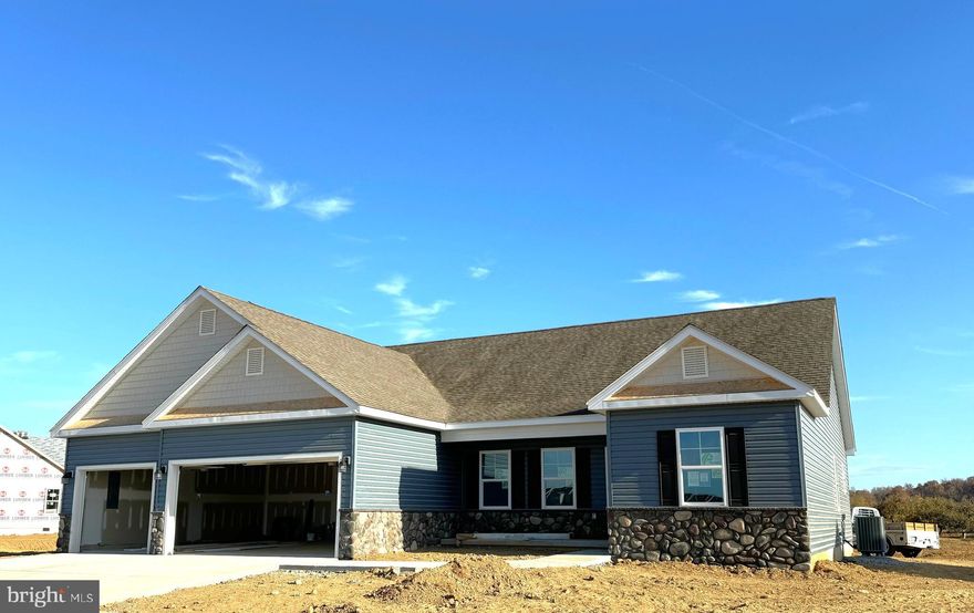 Quick Delivery, 30 days or less..... New construction 3500 finished sqft rancher in desired location close to Spring Mills.  Home features kitchen with island, granite countertops, pantry and stainless steel appliances, large family Room with gas fireplace and vaulted ceilings, and formal dining room on the main level.   The primary bedroom has walk in closets and primary bath with tile shower.  The fully finished lower level offers a 4th bedroom, full bath, a spacious rec room and an additional media room.  Home has 10x12 rear covered/ screened in porch and opens to additional/ separate deck, brick front porch, a 3- car garage with auto openers.  **Interior Photos are similar construction, actual home is under construction**