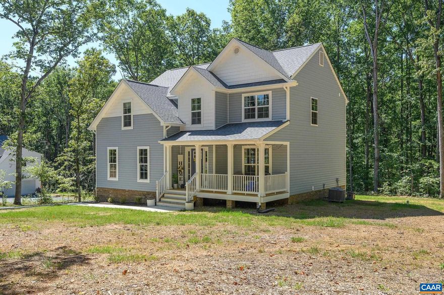 BRAND NEW CONSTRUCTION--Completed in March 2023--Forest View Subdivision. Situated on 2.69 acres, this home enjoys a bright & sunny front and back yard & surrounded by mature hardwoods for privacy. Sweet Farmhouse framed with a classic front porch. Enter in to the open floor plan w/connectivity between the Dining Room, Kitchen, Breakfast Room and Great Room; all with Luxury Vinyl Plank flooring. The Kitchen includes wood cabinets, sleek stainless appliances & granite counters. Four spacious bedrooms upstairs with a fantastic Primary Suite including: sitting area, walk-in closet with custom shelving, & Primary Bath (lg tile shower, dual vanity). Pull Down Attic Stairs for Extra Storage. 10 X16 deck off of the Great Room. Home will be under Builder-Warranty until 3/2024.  FIBER OPTIC internet.,Granite Counter,Maple Cabinets