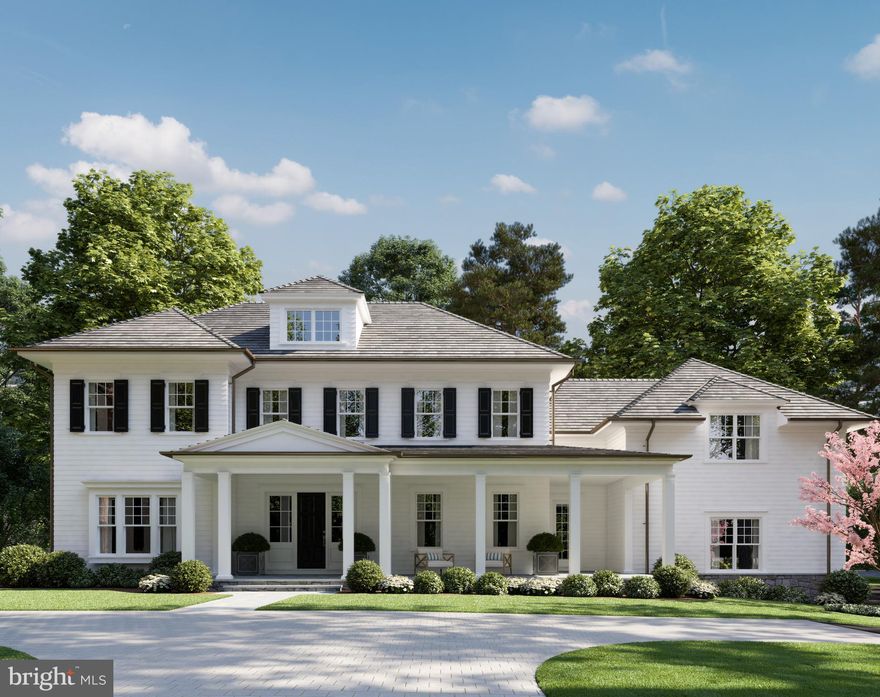 Welcome home to this thoughtfully designed new build in the heart of one of Bethesda's most sought- after neighborhoods, Bradley Woods. This 6 bedroom, 5 bath stately home, with a 3 car garage and over 7,000 square feet of living space, sits on a rare .51 acre corner lot. The gorgeous grounds of the property are notable through the mature trees and landscaping. Driveway with cobblestone edging, concrete aprons and decorative pavers add an attractive entrance to this stunning home. The expansive front porch and rear screened porch complete with an outdoor fireplace offer an optimal setting for year-round entertaining. After entering the home, take notice of superb millwork and high-end finishes throughout. The first floor consists of an inviting foyer, office, elegant formal dining room, butlers pantry, mud room, large family room with coffered ceilings, fireplace and gourmet chefs kitchen. The beautiful open plan kitchen includes high end SS appliances, a large center island, marble countertops, and custom cabinetry. Two separate staircases lead to the second floor, where an expansive master suite is located. This room is complete with two spacious walk-in closets and a vanity sitting area leading to the luxurious en-suite bath. Inside the spa inspired master bathroom, you will find intricate tiling throughout, quartz counter-tops, a frameless glass encased walk-in shower and freestanding soaking tub. The upper level also offers a laundry room with utility sink, a separate linen room with built-ins, the remaining 4 spacious bedrooms and baths. The walk out basement has an in-law suite with a full bath, rec room, game room, and exercise room. The home allows for future improvements including an elevator and/or an outdoor pool (See Photo Concept) for the most discerning buyer. The breathtaking residence is located inside the beltway and easily accessible to restaurants, shopping, commuter routes, airports and acclaimed country clubs. Architecture by award winning GTM Architects / Construction by Colonial Builders / Chesapeake Equities   **CONTACT LISTING AGENT FOR SPEC DETAILS**