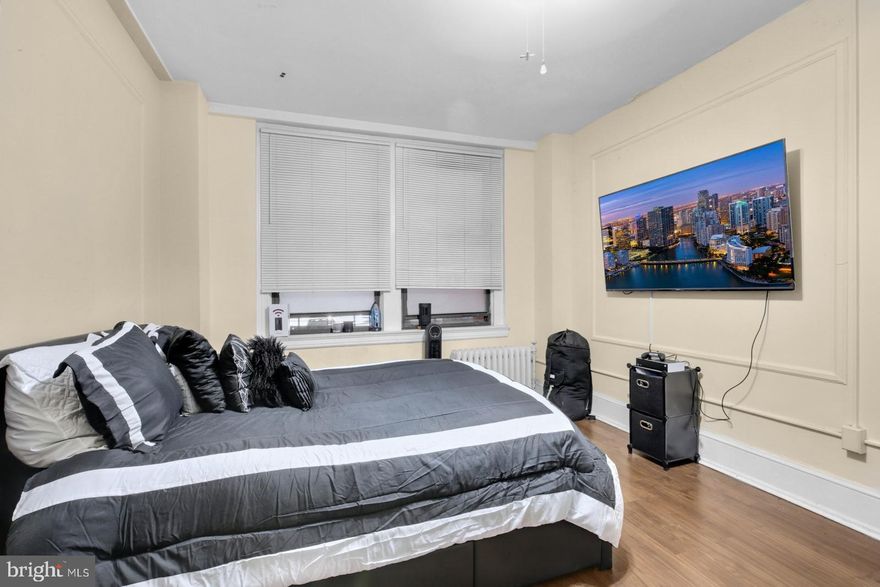 Studio condo in the Arts Condo Building. Unit has great hardwood floors, a bright and airy atmosphere, and much more! HOA dues INCLUDES ALL UTILITIES, (except in-unit internet), even Cable TV with free HBO. Fully furnished studio condo in the Arts Condo Building. Unit itself is a studio/1ba. The small hall leads to the rest of the unit with molding details on the wall. Live right in the heart of Philadelphia, off of the Avenue of the Arts-- surrounded by famous entertainment, theater, dining, art galleries and Universities, and other great neighborhood favorites! Building amenities include 24/7 front desk attendant/security, laundry facilities, Fitness Center, Internet terminals in lobby, Bike storage, Salon/Barbershop on site and more. About The Neighborhood: Centrally located just off Broad Street, and walkable to a long list of convenient and fun neighborhood favorites. The iconic Avenue of the Arts is home to big names like the Kimmel Center, Academy of Music, Wilma Theater, University of the Arts, Suzanne Roberts Theatre, amazing eateries like City Diner, Sumo Sushi, Giorgio on Pine, and hotspots such as Woody’s, Howl at the Moon, and MUCH more! Walkable to City Hall, Washington Square West, Midtown and Rittenhouse Square areas. SEPTA’s Broad Street subway line at Broad/Walnut is at the end of the block; PATCO station is right across the street from the building.