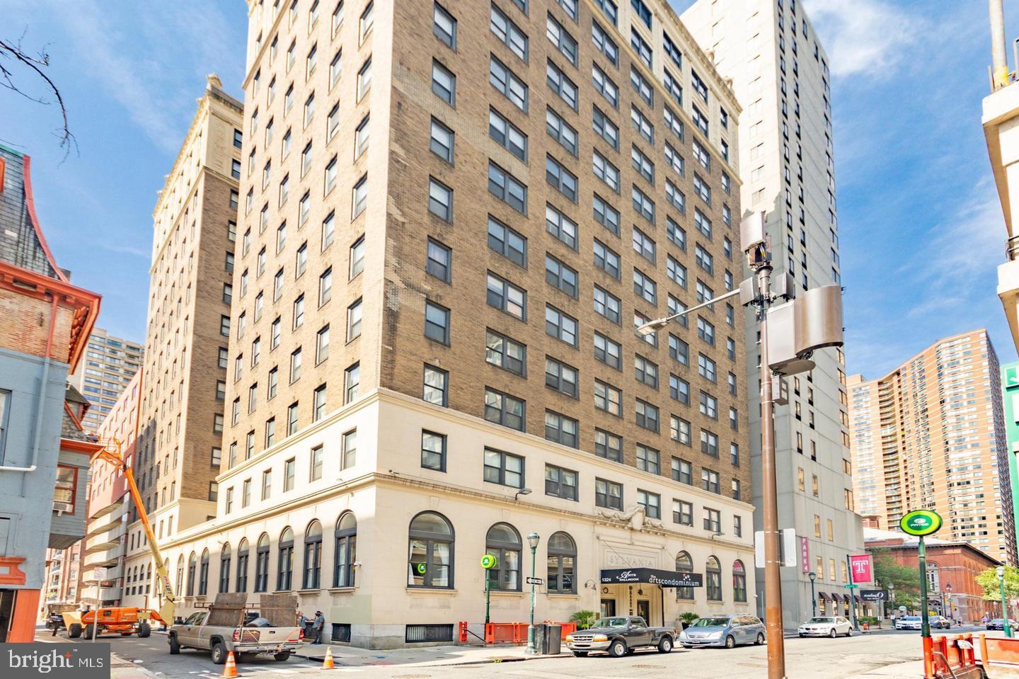 Set in the heart of Philadelphia's Center City this completely refreshed unit is located in the Historic Arts Condominium building. The open layout of the unit offers hardwood kitchen cabinets, granite counter tops, new laminate flooring and a fully tiled bathroom which make this freshly painted studio move-in ready. With the Academy of Music, the Kimmel Center, dining and abundant shopping opportunities literally across the street, there is always plenty to do. Amenities include: 24 hour security with a lobby attendant, a professionally designed fitness center, laundry facilities, bike storage room and community room. The grand lobby and seating area have free wi-fi for your use. All utilities are included with the COA dues (electric, heat, water, hot water, sewer. Easy access to I76 and I95, in addition to local and regional bus, subway and train service, make this a perfect transportation dream. Wheel chair accessible. Pets permitted: cats (one), dogs, under 40 lbs (one). "Welcome home"!