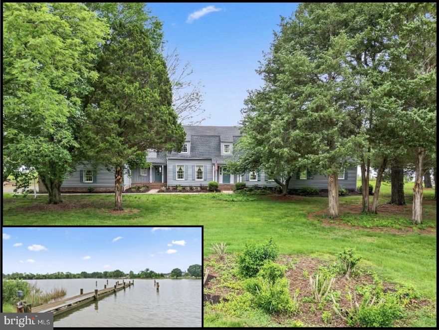 This custom-designed post-and-beam home is filled with charm and character and perfectly sited on a 3.5± acre peninsula with coveted southern exposure.  The property offers breathtaking sunrises and sunsets over the Northwest Branch of Harris Creek. Nature lovers will appreciate the abundance of wildlife from bald eagles and osprey to blue herons and more. A brick walkway leads to the welcoming facade, complete with two covered brick front porches. Step inside the two-story foyer, where exposed wood beams and an open stairwell set the tone for the craftsmanship found throughout the home. With an open floor plan and hardwood floors throughout the main living areas, the home’s design takes full advantage of its setting, offering water views from nearly every room and a serene backdrop for everyday living. The living room features a wood-burning fireplace with a brick surround, though the true focal point is the expansive water view framed by oversized windows. The spacious kitchen offers ample cabinet and counter space, an island and two breakfast bars, along with a dining area featuring a bay-window overlooking the backyard and creek beyond. A separate formal dining room is located off the kitchen ideal for hosting family and friends. The main-level primary suite boasts cathedral ceilings, its own wood-burning fireplace, a walk-in closet, a private bath and sliding glass doors leading directly to the rear deck. Additional features on the first floor include a full guest bath and a laundry/mudroom, located off the oversized two-car garage, with access to both the covered front porch and the rear deck. Upstairs, a sitting area overlooks the foyer, while double glass doors open to a balcony with sweeping water views. Three spacious guest bedrooms, a full bath and a loft complete the second floor. Enjoy southern breezes, nature and outdoor living with two expansive decks and a screened porch for enjoying the serene views. A private dock provides water access for boating, crabbing, exploring the Chesapeake Bay and surrounding rivers, kayaking, paddle boarding and direct access to all of the prime fishing spots.  Located just 5 miles from historic downtown St. Michaels, you’ll enjoy the best of small-town living featuring boutique shops, waterfront dining, the Chesapeake Bay Maritime Museum, waterfront concerts, coffee shops, ice cream parlors, festivals, events and so much more. Whether as a weekend getaway or a full-time residence, this home offers a true Eastern Shore way of life—where every day feels like a vacation.