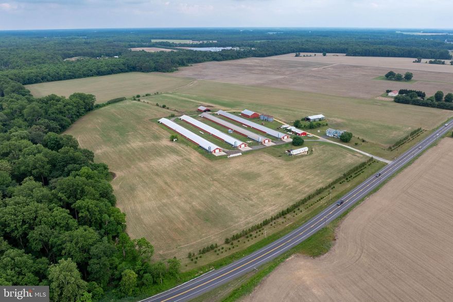Income-producing poultry farm situated on approximately 38.17 acres in desirable Caroline County, featuring four state-of-the-art “Tier 3” tunnel poultry houses with a combined capacity of approximately 110,000 broiler chickens. Built in 1993, the four 40’ x 500’ houses are equipped with Rotem Platinum+ controllers, Shore Time computerized controls, alarm systems, recirculation cooling pads, 6” cooling pads, conventional heat, and a 175 kW generator with a Perkins diesel engine and auto transfer switch for efficient and reliable operation. Recent improvements include a new manure shed and updated metal siding on the poultry houses. The operation also benefits from consistent poultry placement through Perdue with chicken deliveries approximately every two weeks.

The property offers multiple income streams, including poultry production, rental income from a renovated mobile home, and income from farmland, a grain bin, and a hay shed. The mobile home was renovated around 2015 and features ductless HVAC, propane backup heat, propane range, refrigerator, washer and dryer, and electric water heater.

The refurbished 3-bedroom, 3.5-bath farmhouse, originally believed to date back to approximately 1890, was extensively updated in 2024 and blends historic charm with modern comfort and functionality. Multiple outbuildings provide excellent utility, storage, and operational support, with room for future expansion subject to Caroline County approvals.

Conveniently located within Maryland’s Eastern Shore agricultural corridor, this farm offers easy access to major routes connecting to the Delaware beaches, Annapolis, Easton, Denton, and the Chesapeake Bay region. Enjoy the privacy and open space of country living while still being within reach of shopping, restaurants, farm supply stores, marinas, and outdoor recreation, hunting, fishing, and boating. The surrounding area is known for its strong farming community, scenic rural landscapes, and access to local parks, waterfront attractions, and small-town amenities.

An exceptional opportunity for poultry growers, investors, or owner-operators seeking a turnkey, income-producing agricultural operation with additional rental and farmland income potential. The property is being sold strictly “as-is, where-is.”
