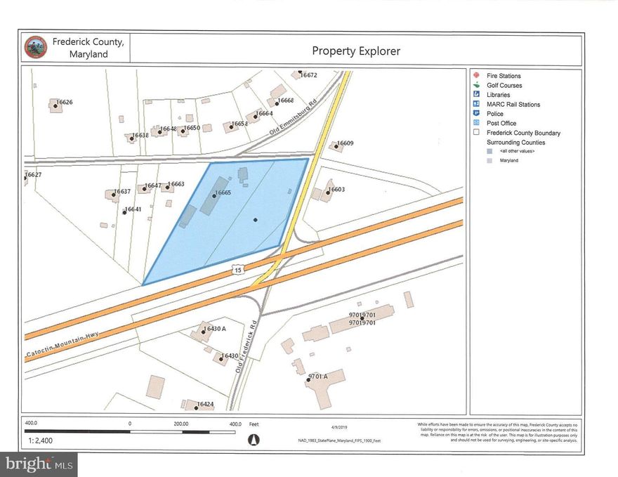 Valuable Commercial Property.  2.5 Acres.  Located at the full access intersection on S. Seton Ave and US Rt 15, Emmitsburg, MD.  The property is comprised of two parcels with 2 houses and a total of 10,000 square feet of commercial buildings.  The zoning is General Commercial which allows a broad range of uses all enhanced by the property's high visibility and easy, full access to both North and South lanes of US Rt. 15.  The average daily traffic count is in excess of 30,000 cars.  Excellent location for gas, convenience or retail centers.  (Tax Nos. 05-177367 & 05-177359)  Priced at $1,500,000.
