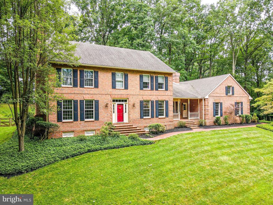 Tufton Farms exclusive all brick colonial situated on 5.71 secluded acres! The front boost two entrances with brick walk way. Welcoming two story foyer. Wood floors  thru-out 1st floor. Large eat in, gourmet kitchen with soaring cathedral, beamed ceilings, granite counters, center island. Comfortable family room boasts impressive floor to ceiling stone fireplace and leads into sunroom/conservatory with cathedral ceiling, casement windows and slider to brick paver patio. Primary suite with walk in closet, full bath with jacuzzi soaking tub and separate shower. Four fireplaces! Three car side load garage. Rear yard perfect for entertaining! Don't miss this home!